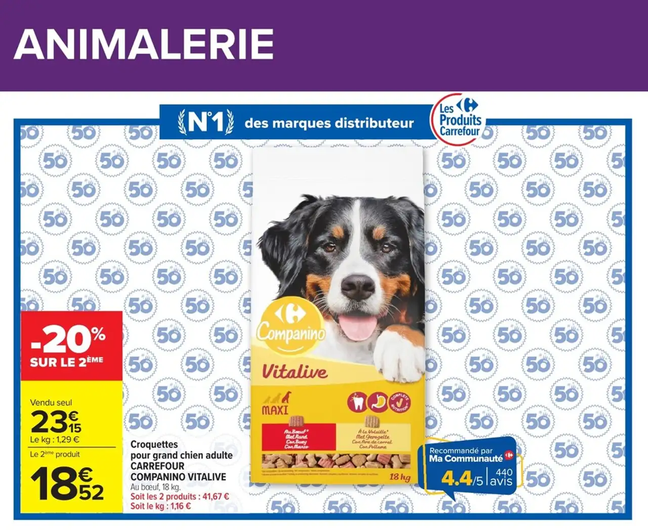 Croquettes pour grand chien adulte CARREFOUR COMPANINO VITALIVE