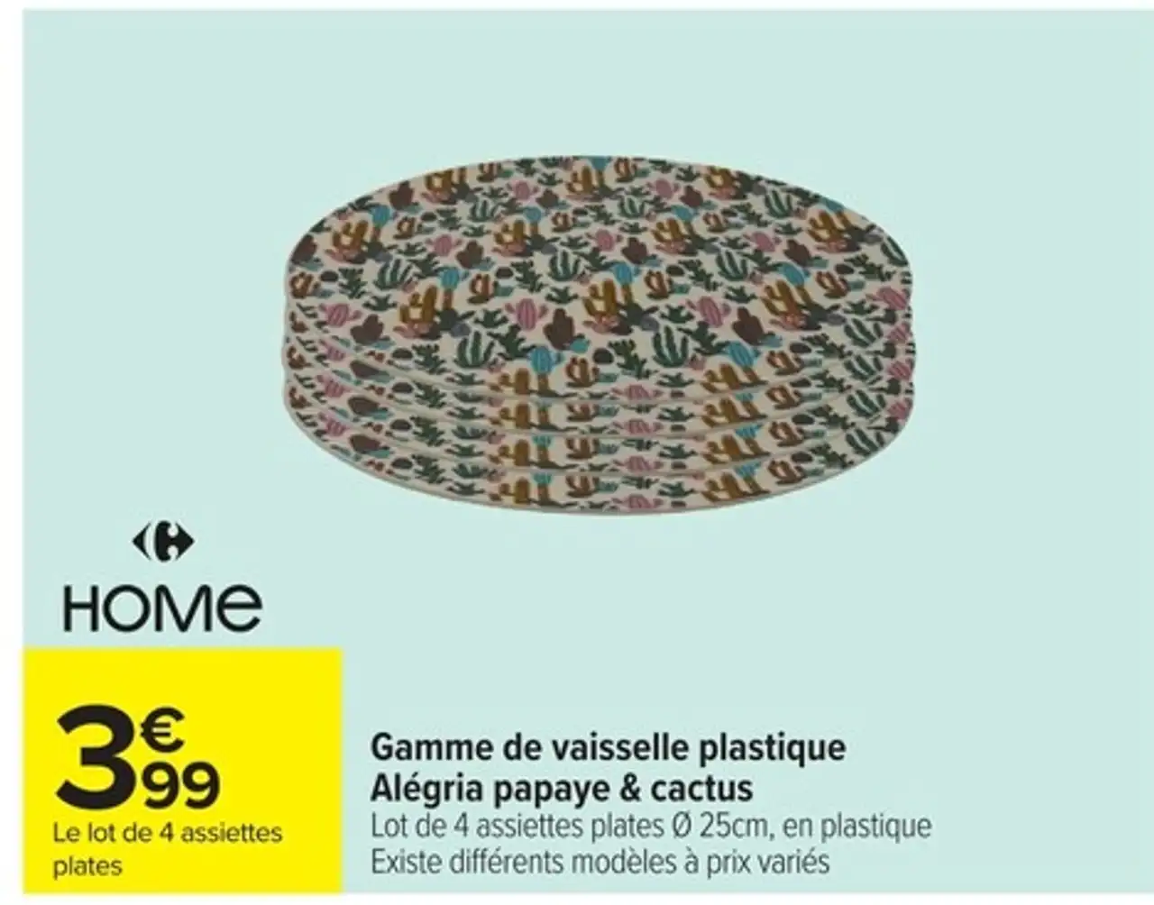 Gamme de vaisselle plastique Alégria papaye & cactus Carrefour Home