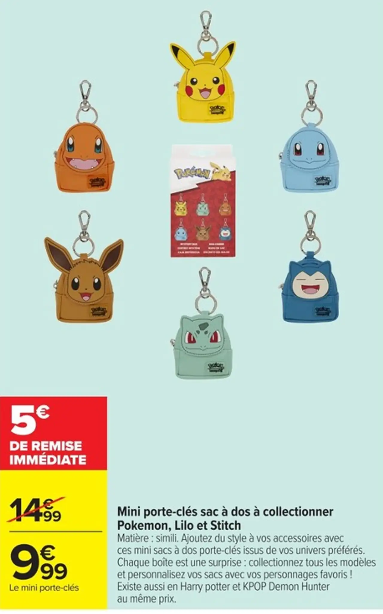 Mini porte-clés sac à dos à collectionner Pokemon, Lilo et Stitch