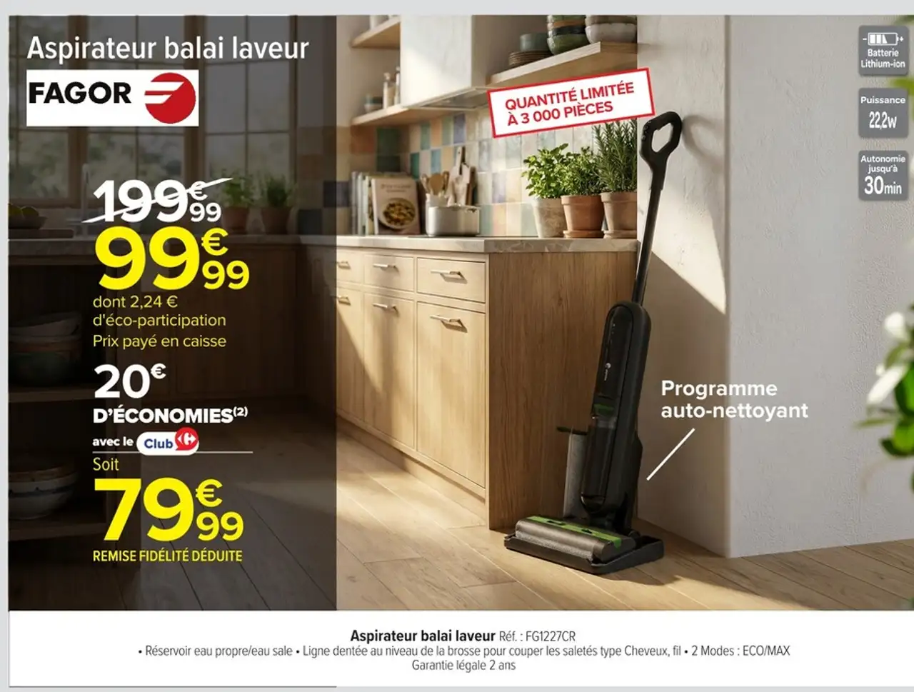 Aspirateur balai laveur Fagor FG1227CR