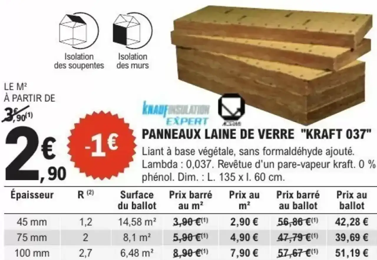 Panneaux laine de verre "Kraft 037" Knauf Insulation Expert
