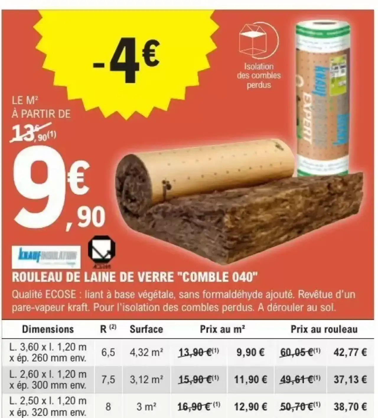 Rouleau de laine de verre "Comble 040" Knauf Insulation Expert