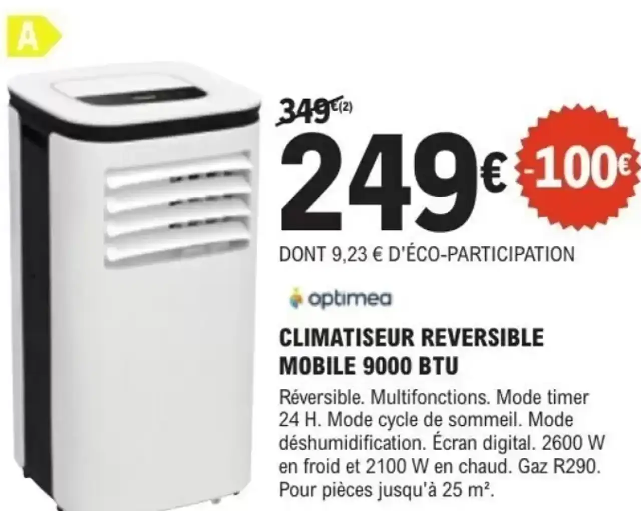 optimea CLIMATISEUR REVERSIBLE MOBILE 9000 BTU
