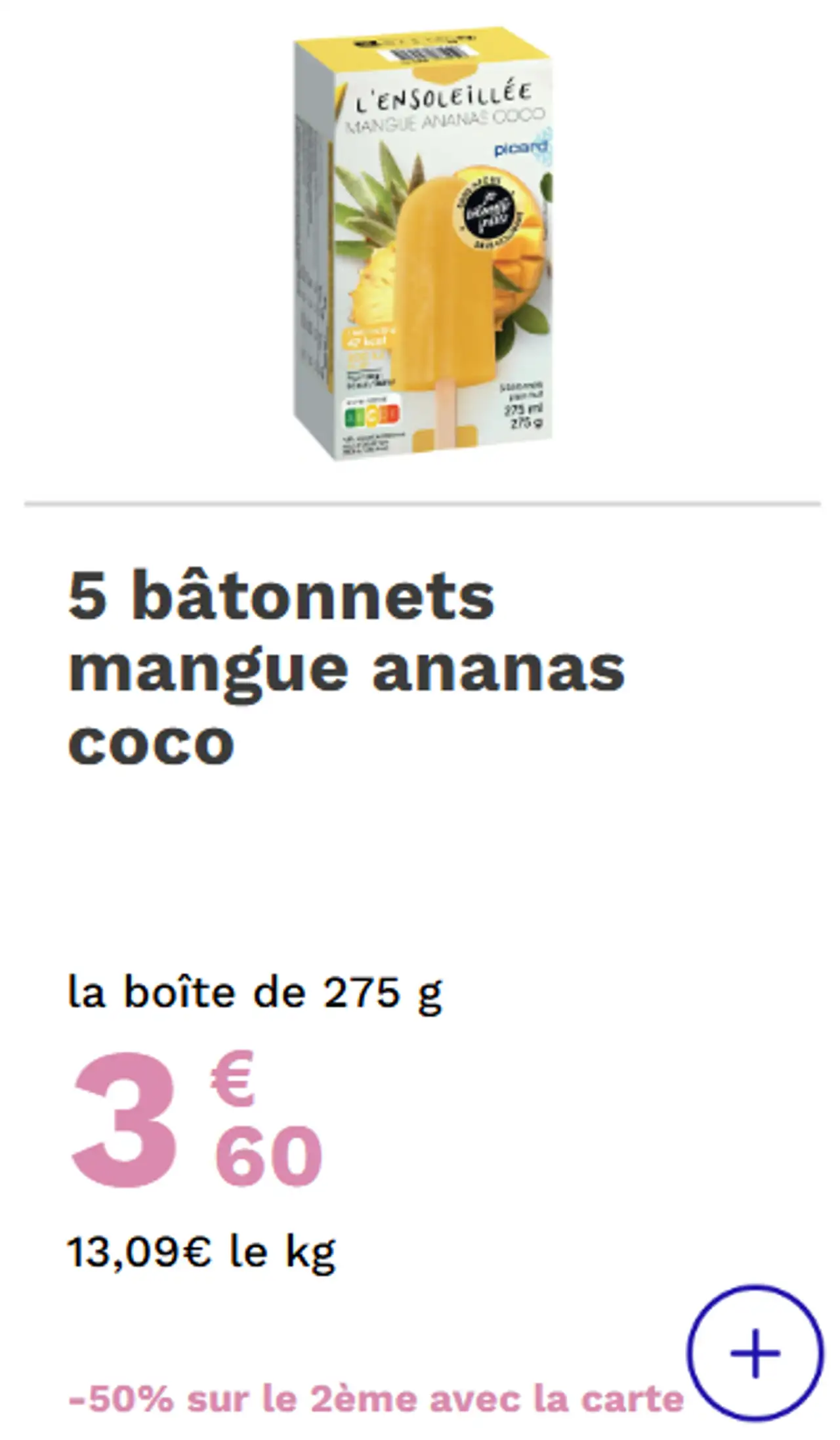 Picard 5 bâtonnets mangue ananas coco