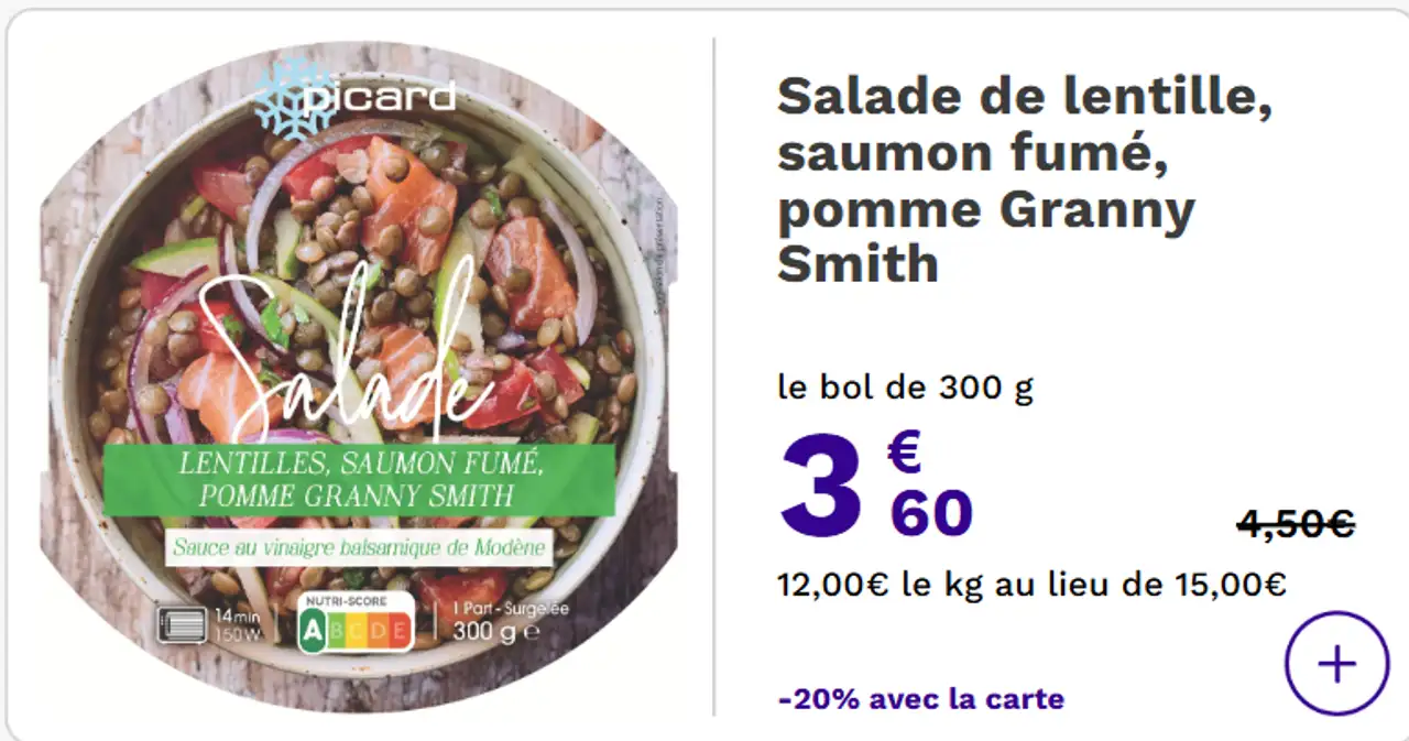 Picard Salade de lentille, saumon fumé, pomme Granny Smith