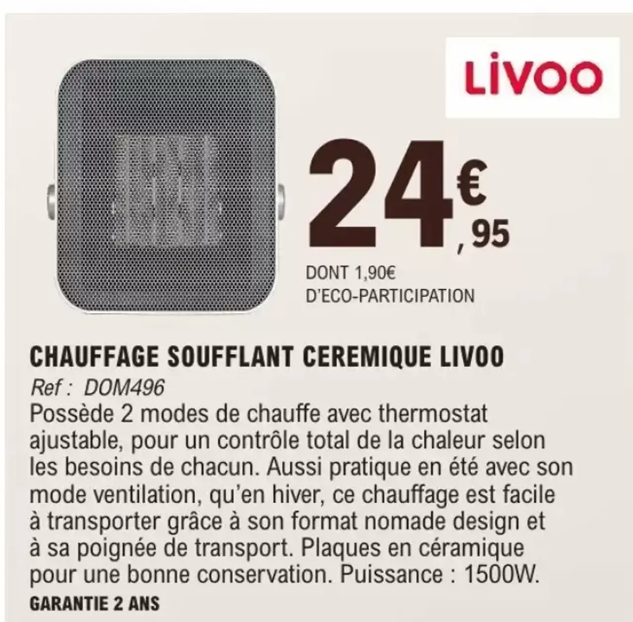 Chauffage soufflant céramique Livoo DOM496