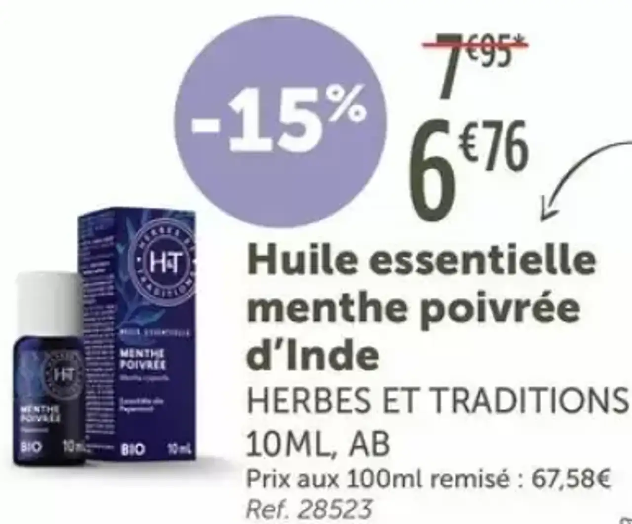 Huile essentielle menthe poivrée d'Inde HERBES ET TRADITIONS