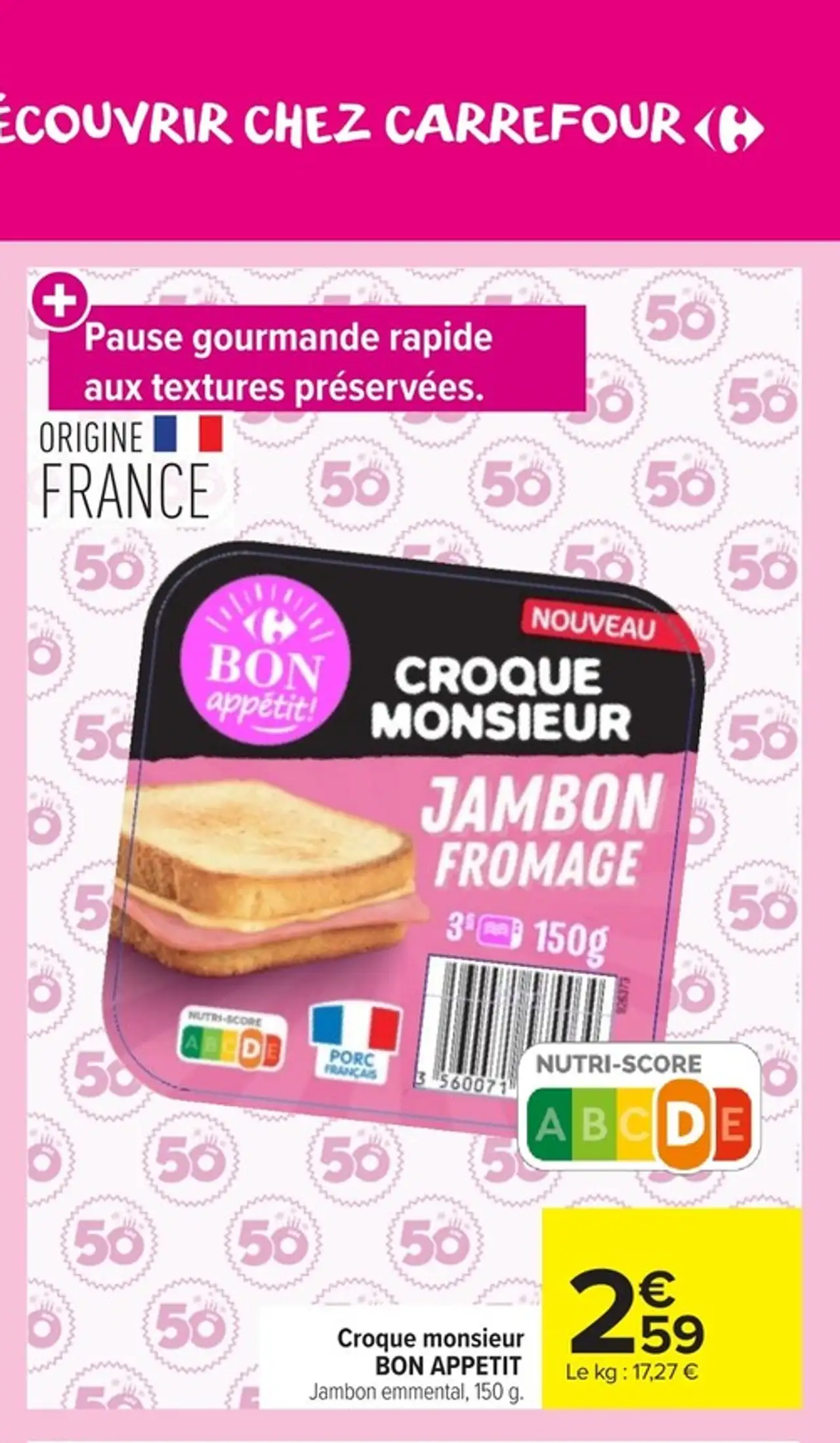 Croque monsieur BON APPETIT Jambon emmental