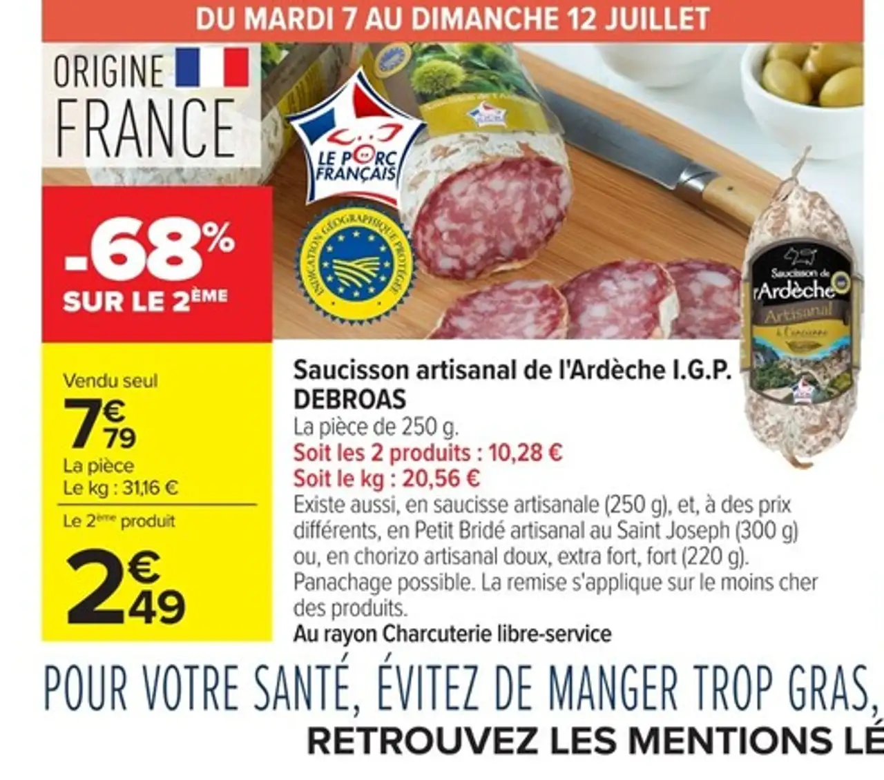 Saucisson artisanal de l'Ardèche I.G.P. DEBROAS
