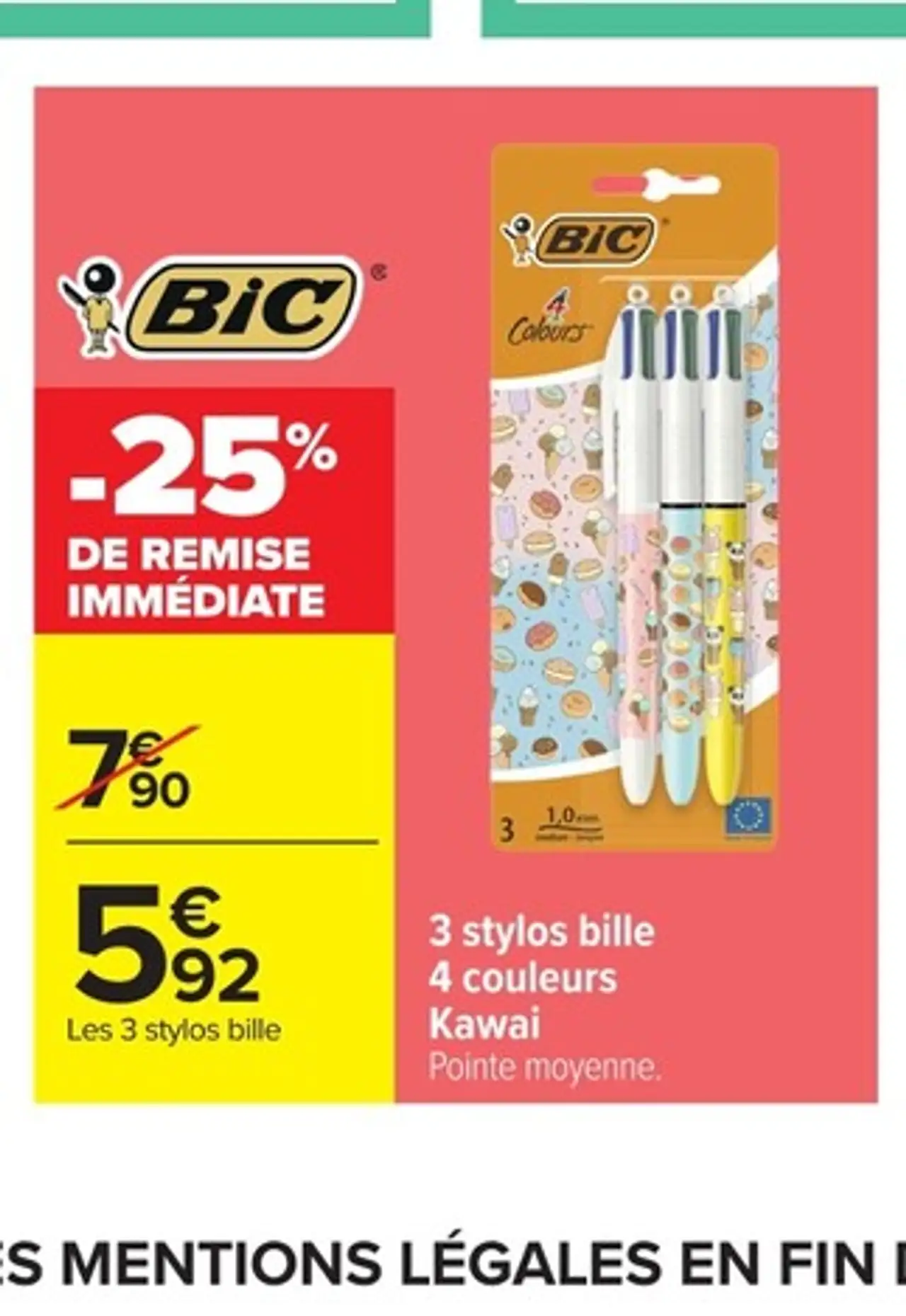 BIC 3 stylos bille 4 couleurs Kawai