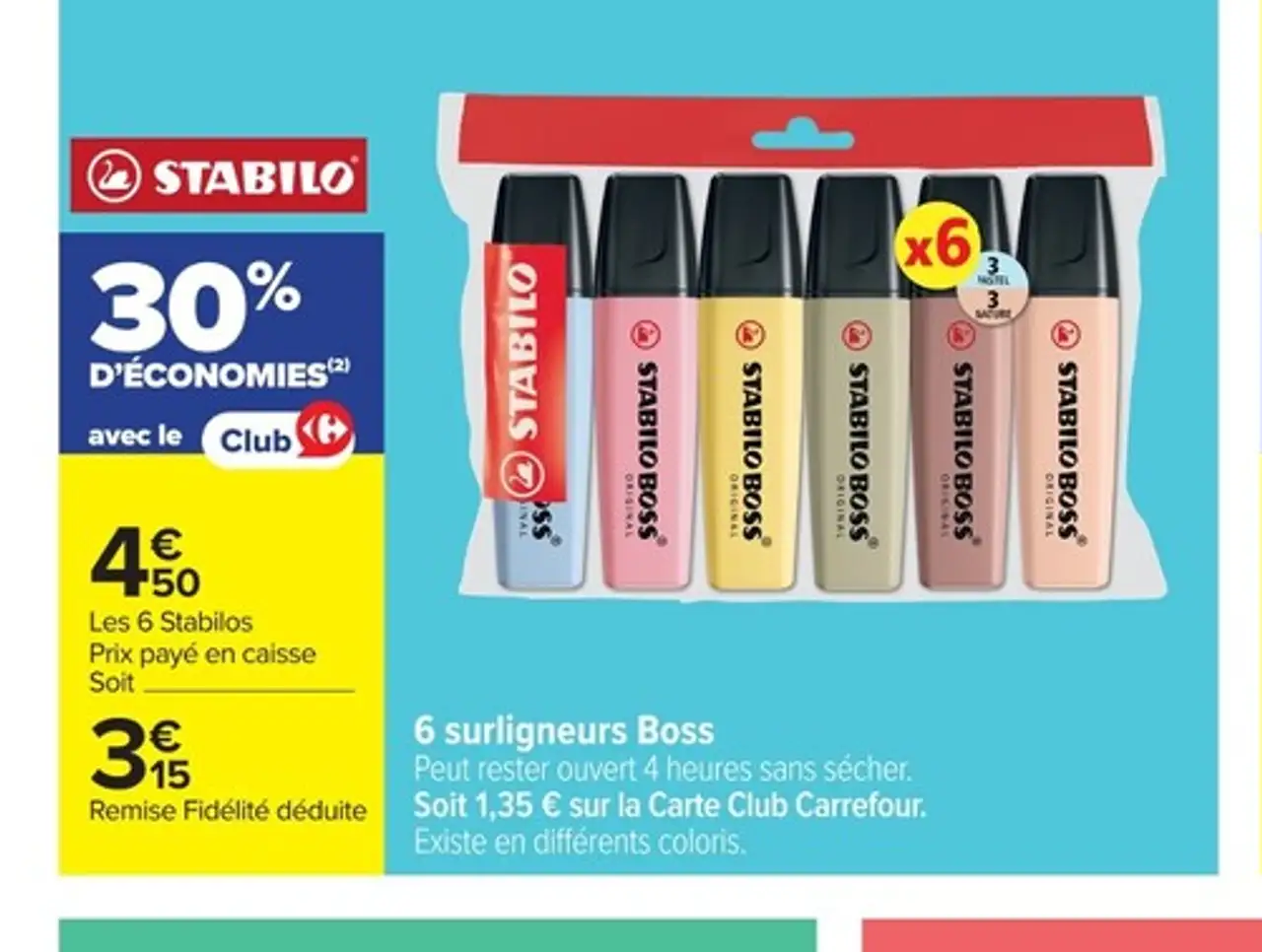 6 surligneurs Boss Stabilo