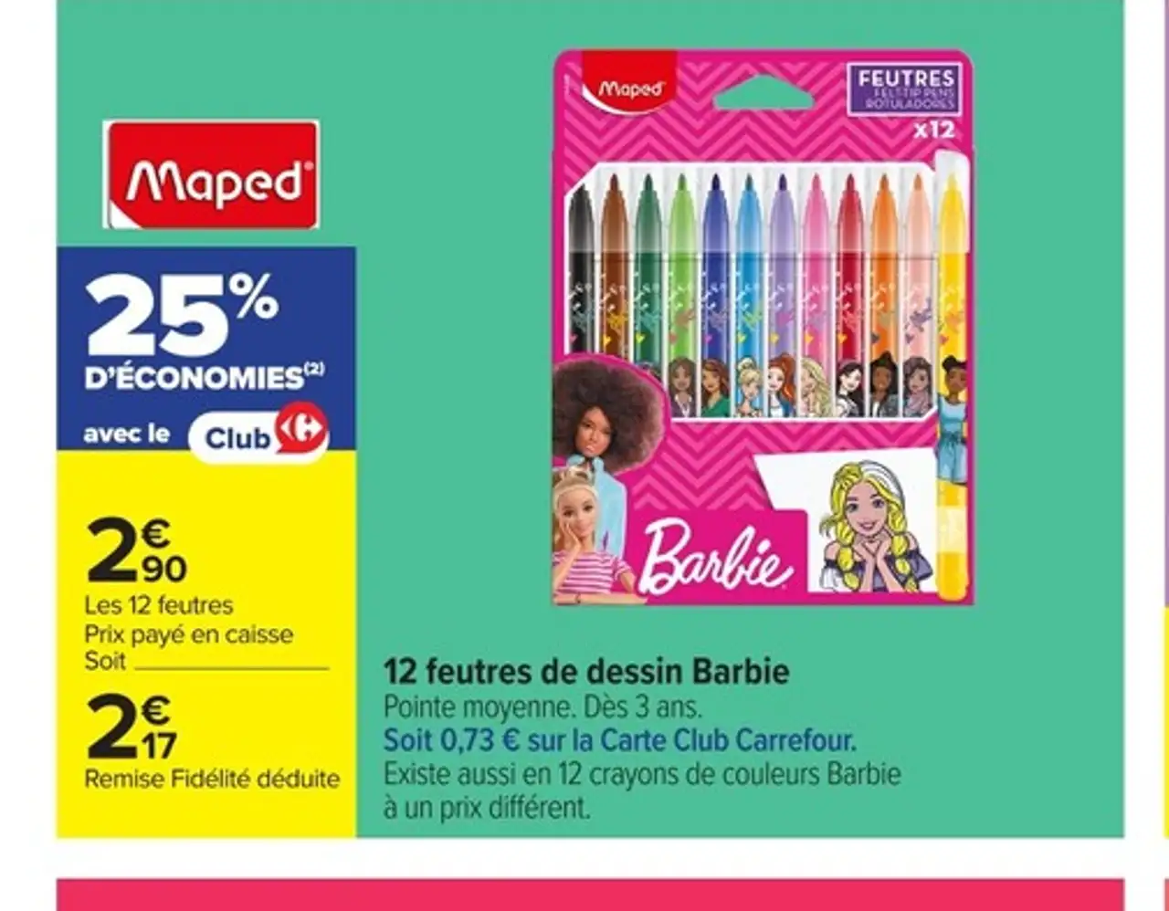 12 feutres de dessin Barbie Maped