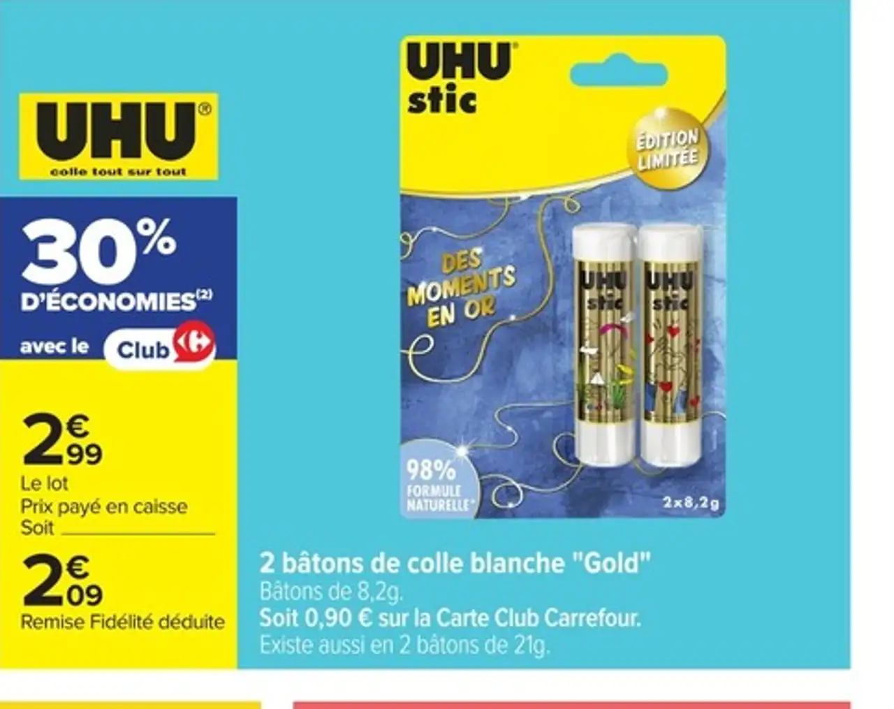 UHU stic 2 bâtons de colle blanche "Gold"