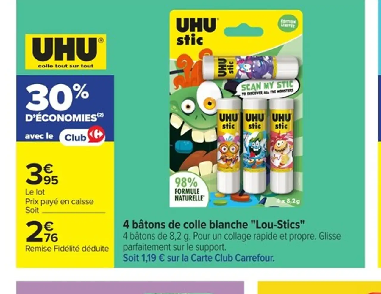 UHU stic 4 bâtons de colle blanche "Lou-Stics"