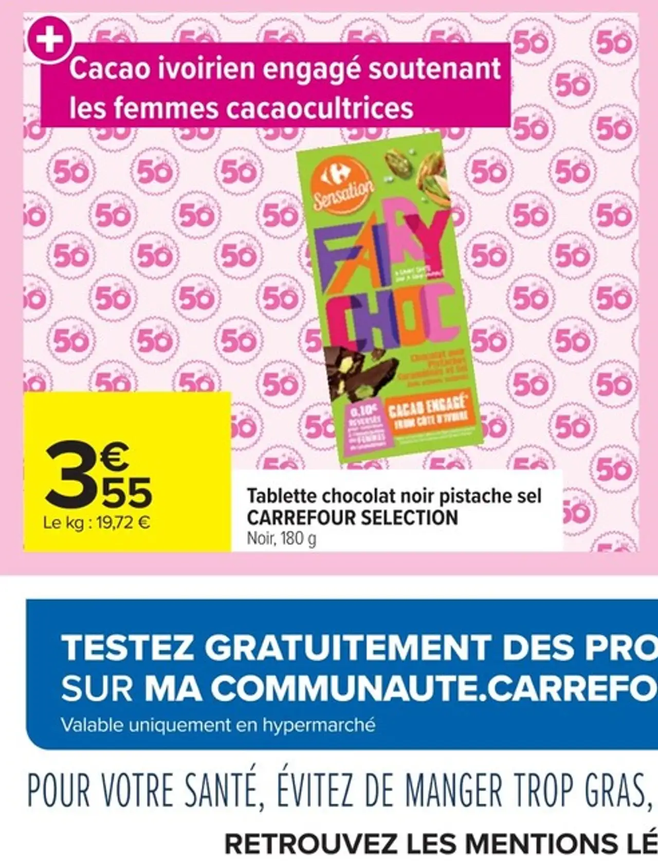 Tablette chocolat noir pistache sel CARREFOUR SELECTION