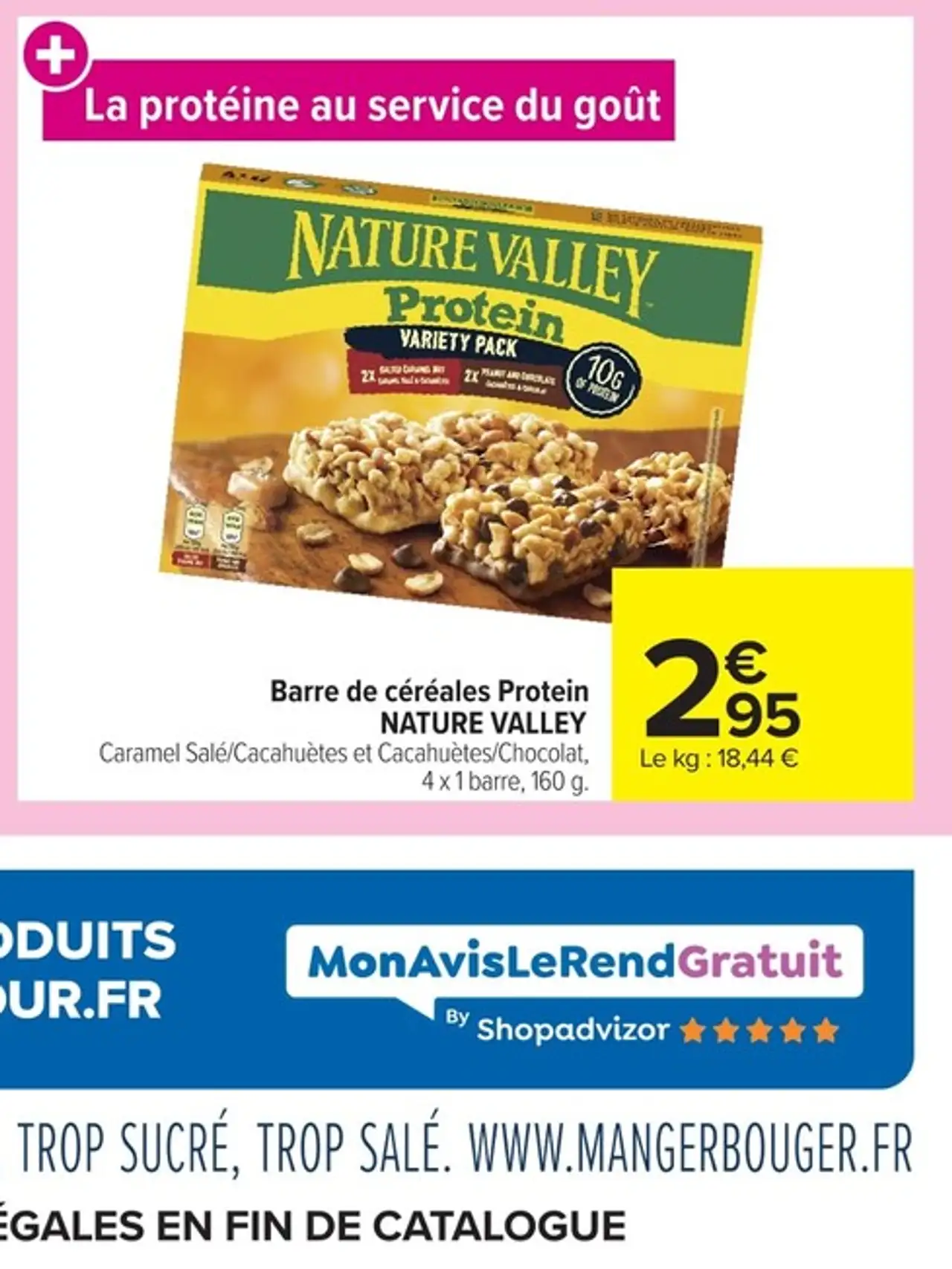 Barre de céréales Protein NATURE VALLEY Caramel Salé/Cacahuètes et Cacahuètes/Chocolat