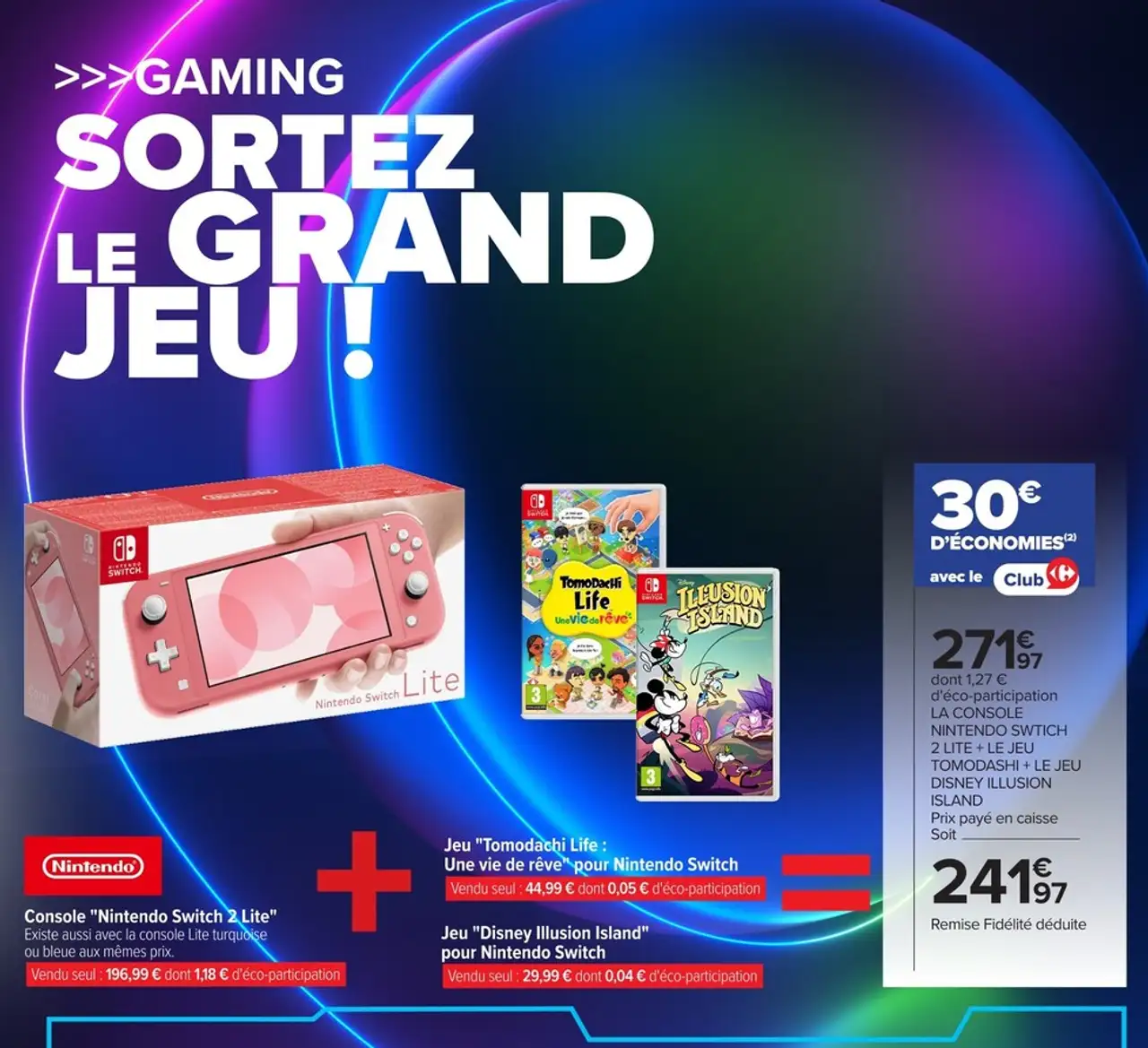 Console "Nintendo Switch Lite" + Jeu "Tomodachi Life : Une vie de rêve" + Jeu "Disney Illusion Island"