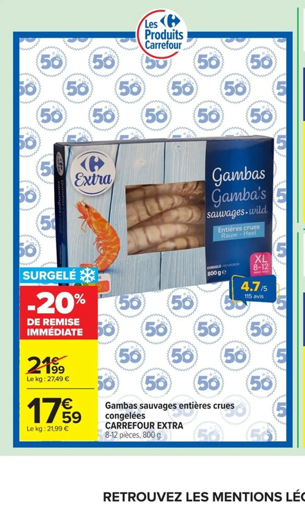 Gambas sauvages entières crues congelées CARREFOUR EXTRA