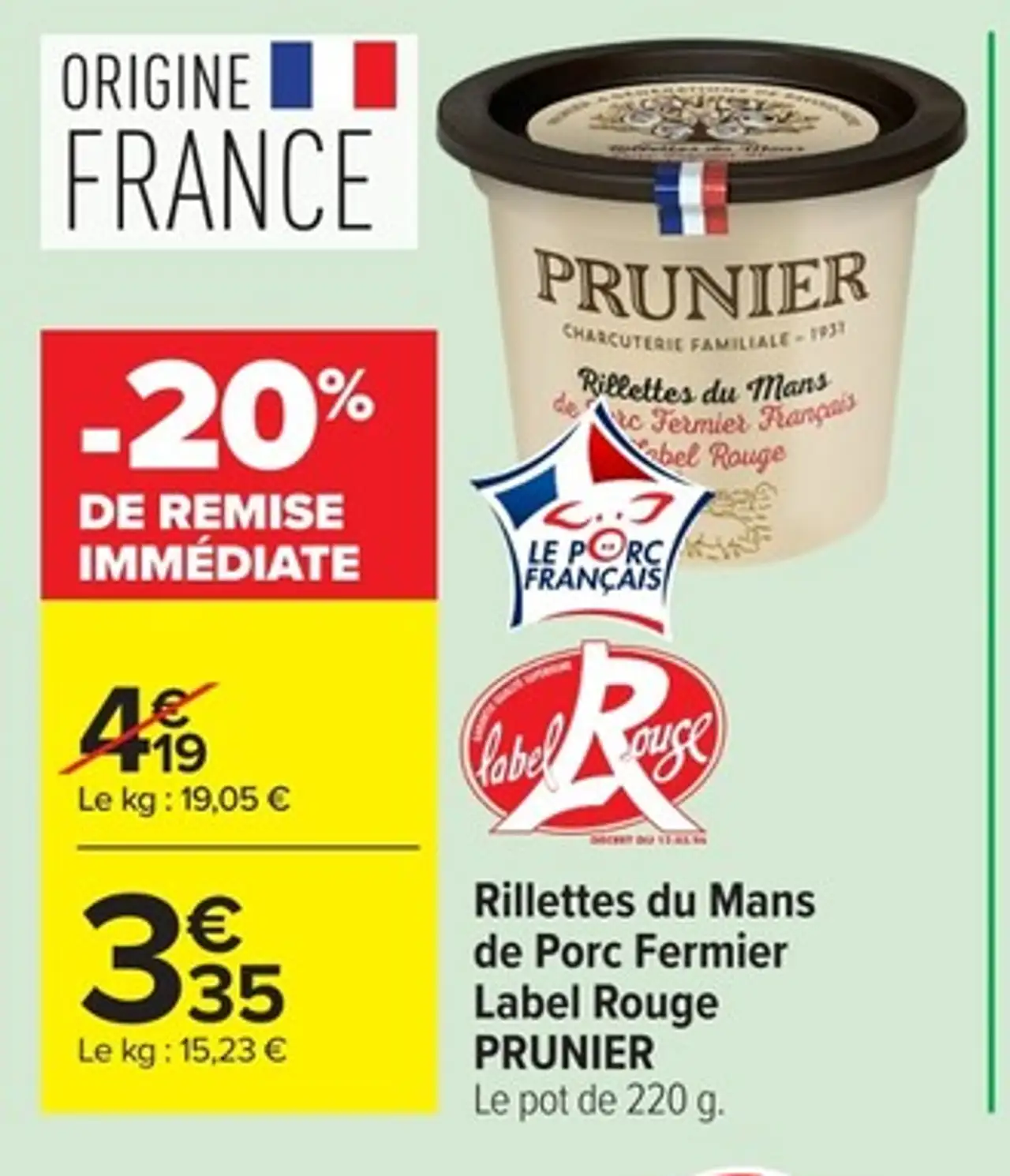 Rillettes du Mans de Porc Fermier Label Rouge PRUNIER