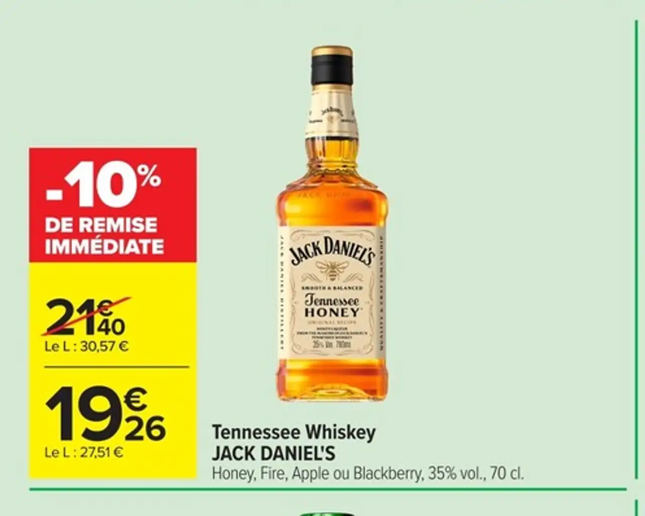 Tennessee Whiskey JACK DANIEL'S Honey, Fire, Apple ou Blackberry, 35% vol., 70 cl.