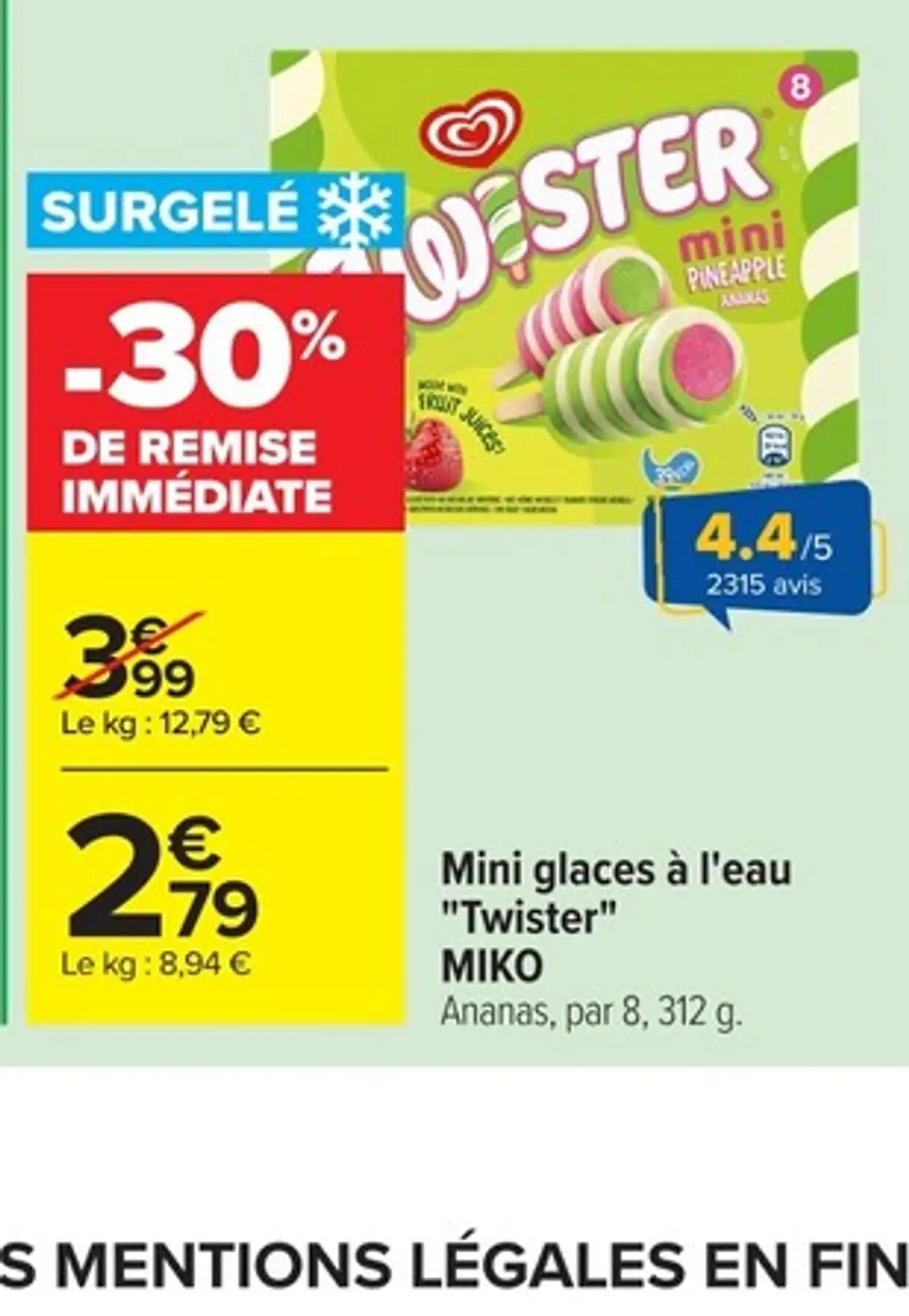 Mini glaces à l'eau Twister MIKO