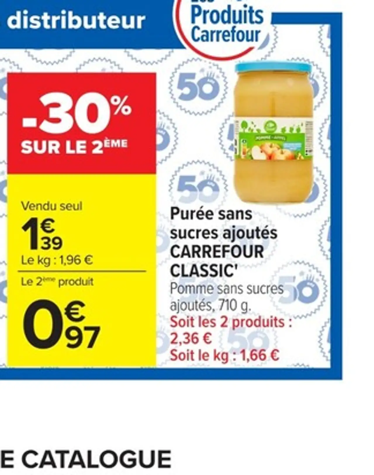 Purée sans sucres ajoutés CARREFOUR CLASSIC' Pomme sans sucres ajoutés