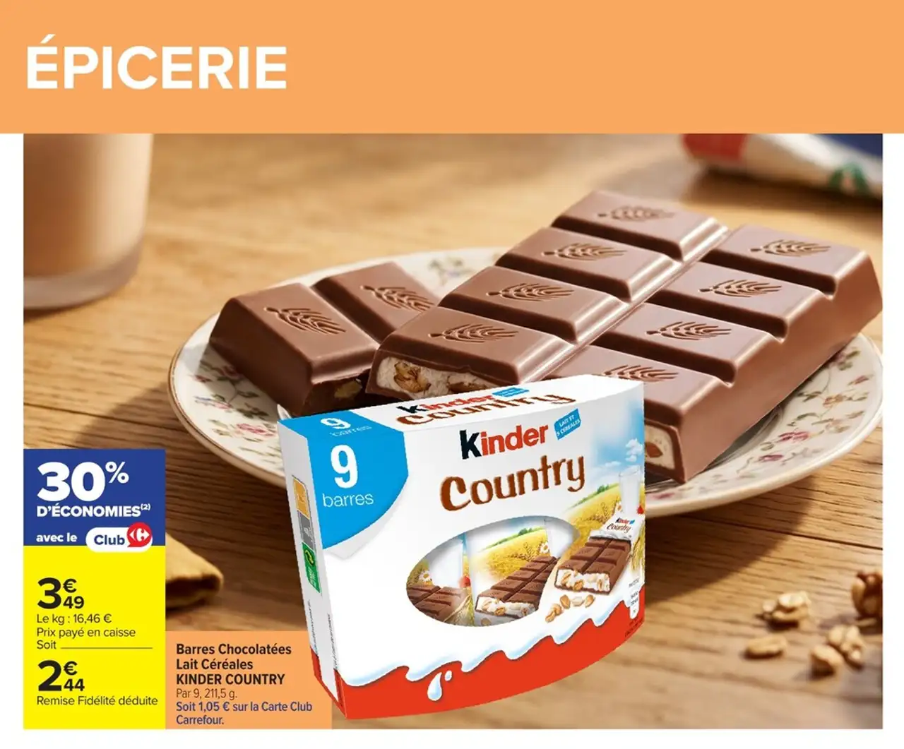 Barres Chocolatées Lait Céréales KINDER COUNTRY