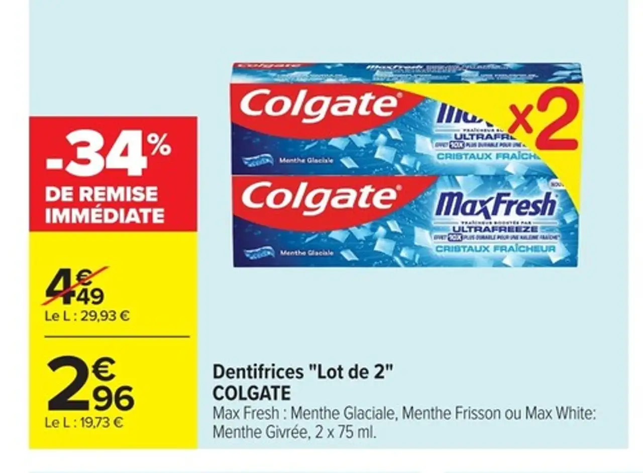 Dentifrices Lot de 2 Colgate Max Fresh