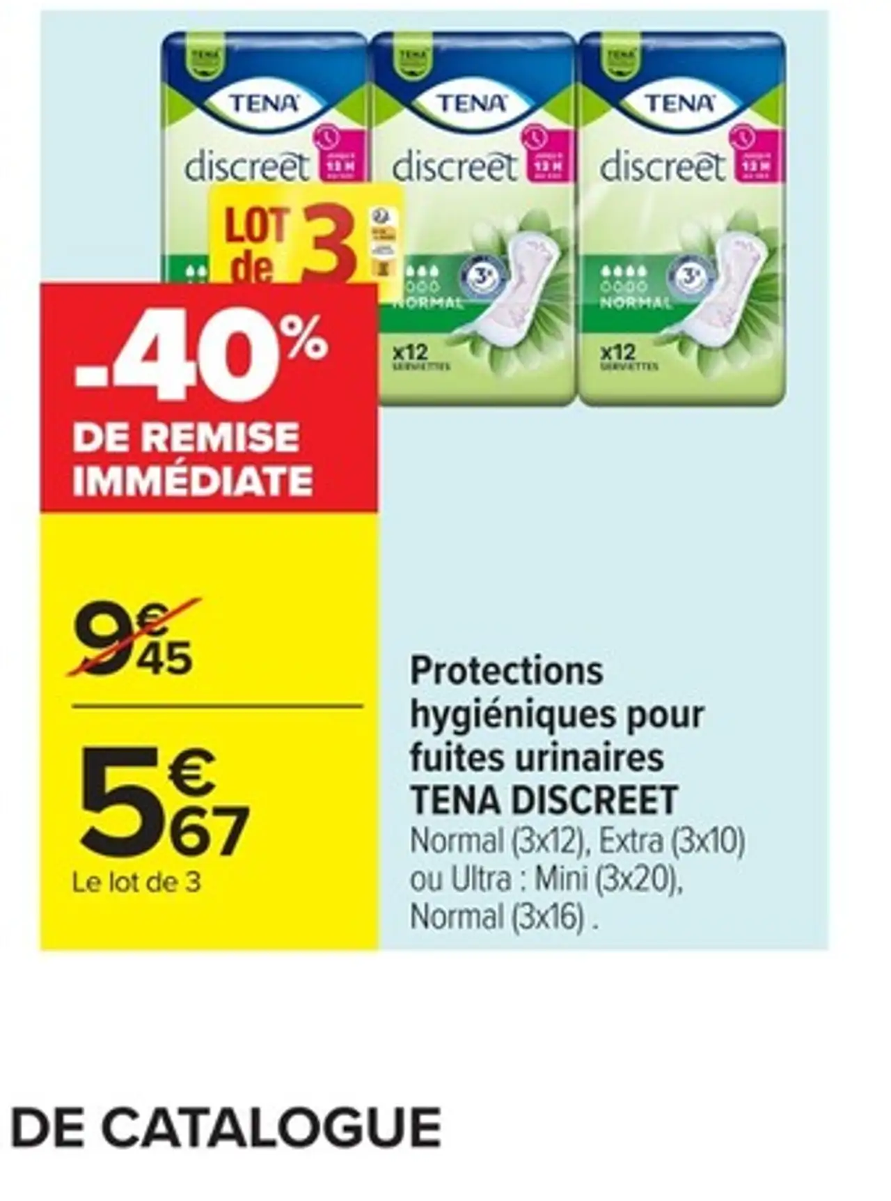 Protections hygiéniques pour fuites urinaires Tena Discreet