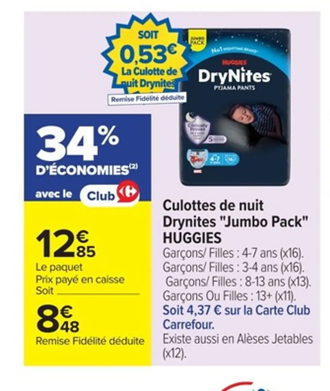 Culottes de nuit Drynites "Jumbo Pack" HUGGIES