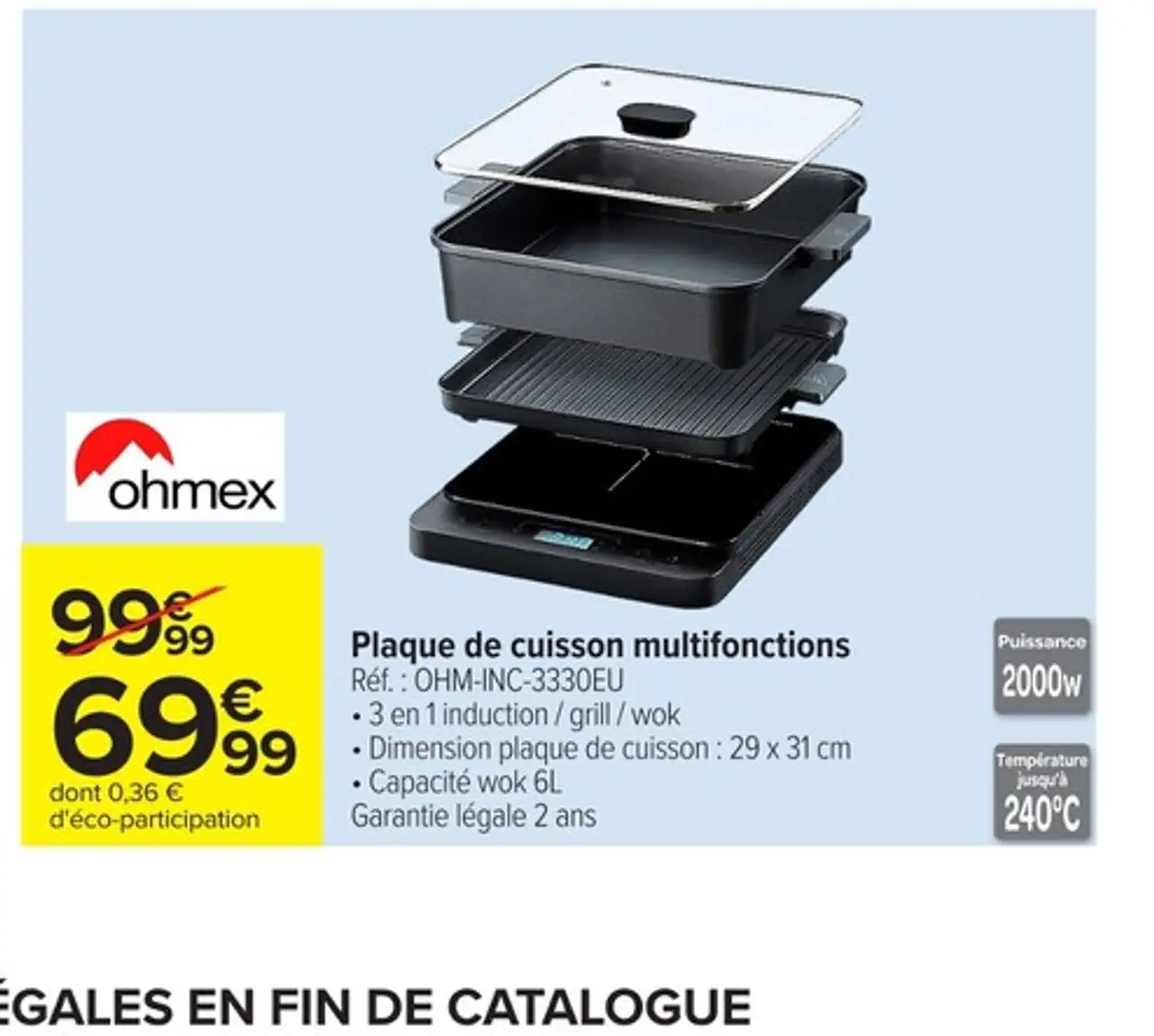 Ohmex Plaque de cuisson multifonctions Réf : OHM-INC-3330EU