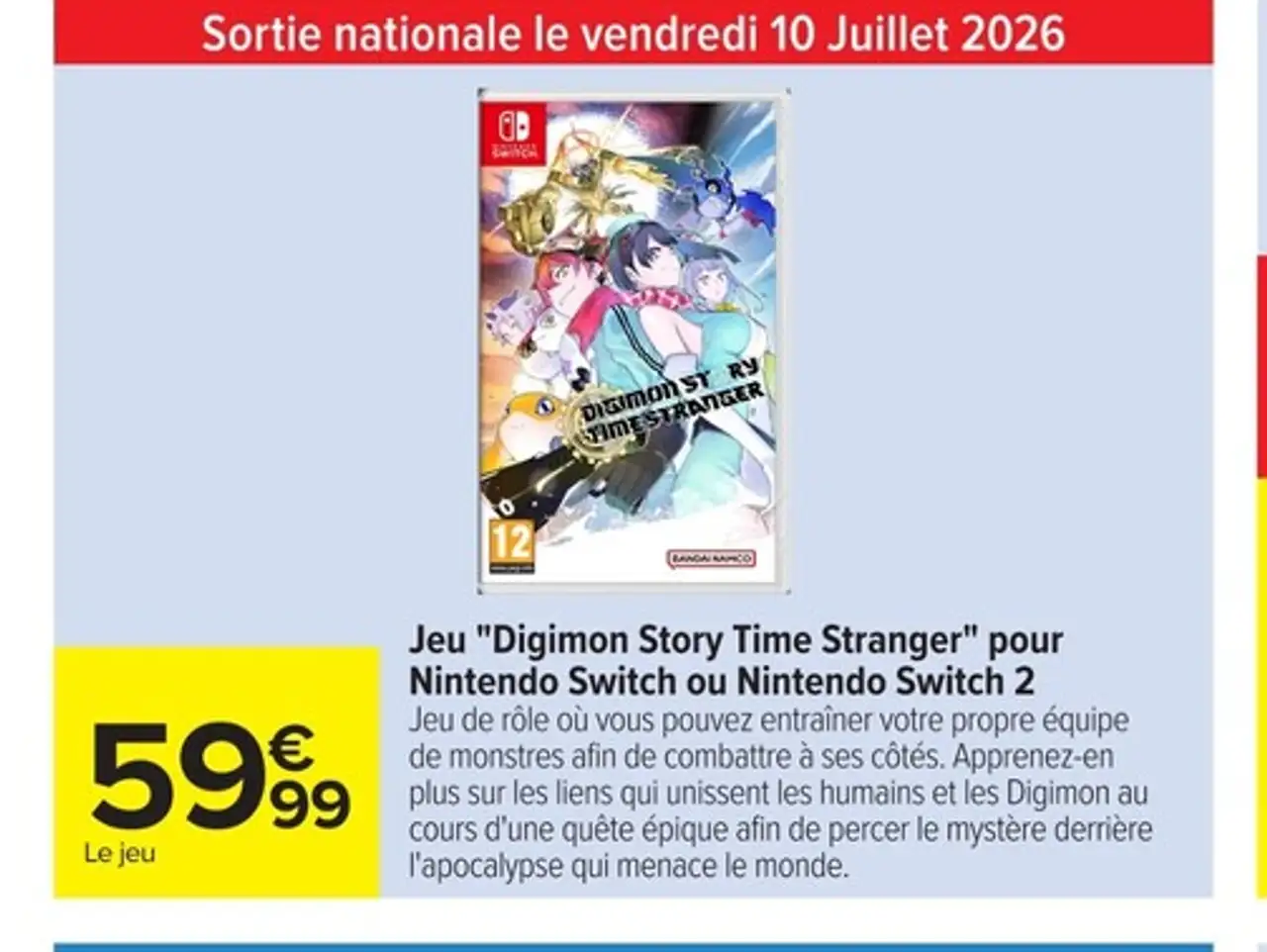 Jeu "Digimon Story Time Stranger" pour Nintendo Switch ou Nintendo Switch 2