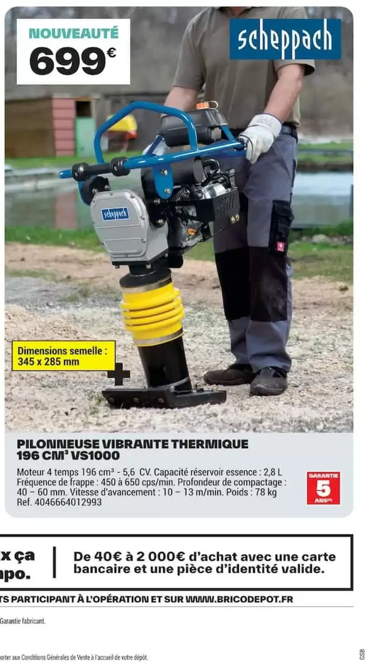scheppach Pilonneuse vibrante thermique 196 CM³ VS1000