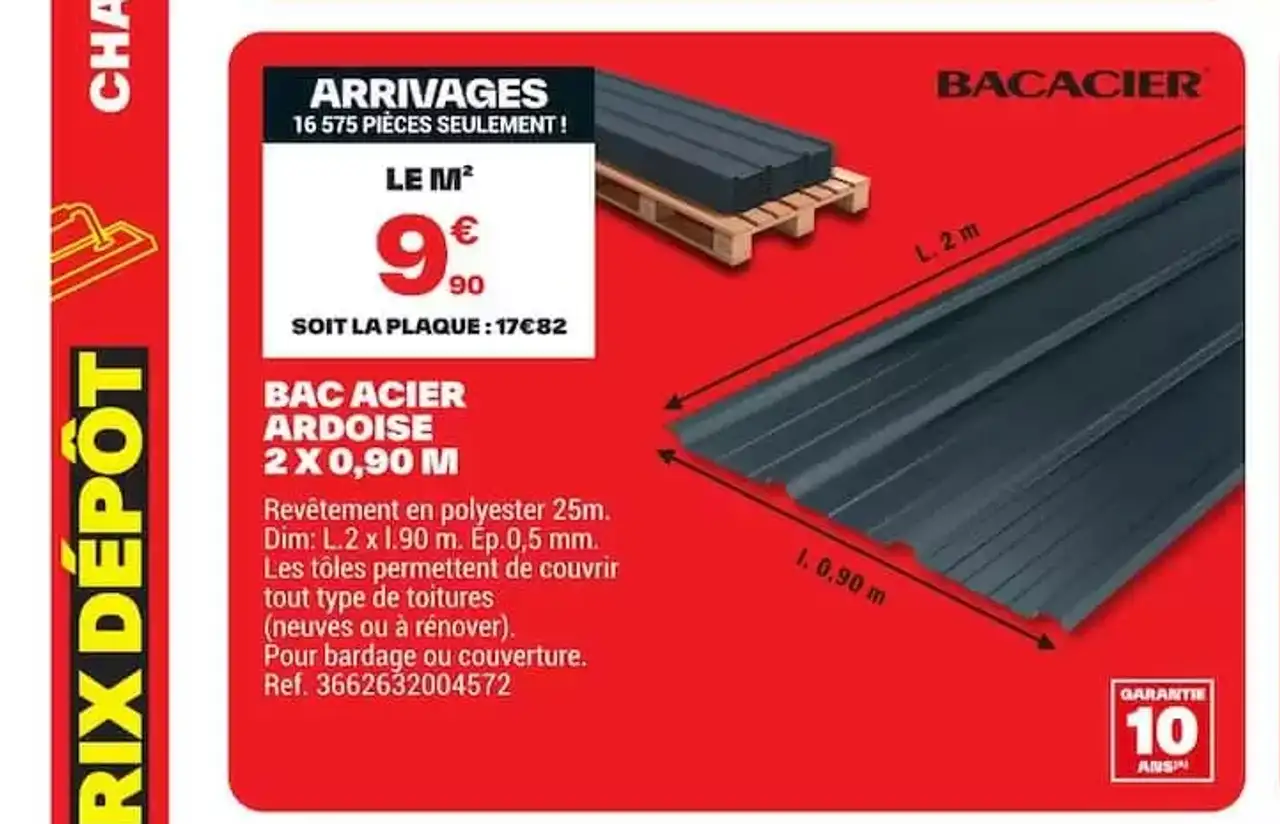 BACACIER Bac Acier Ardoise 2 x 0,90 M