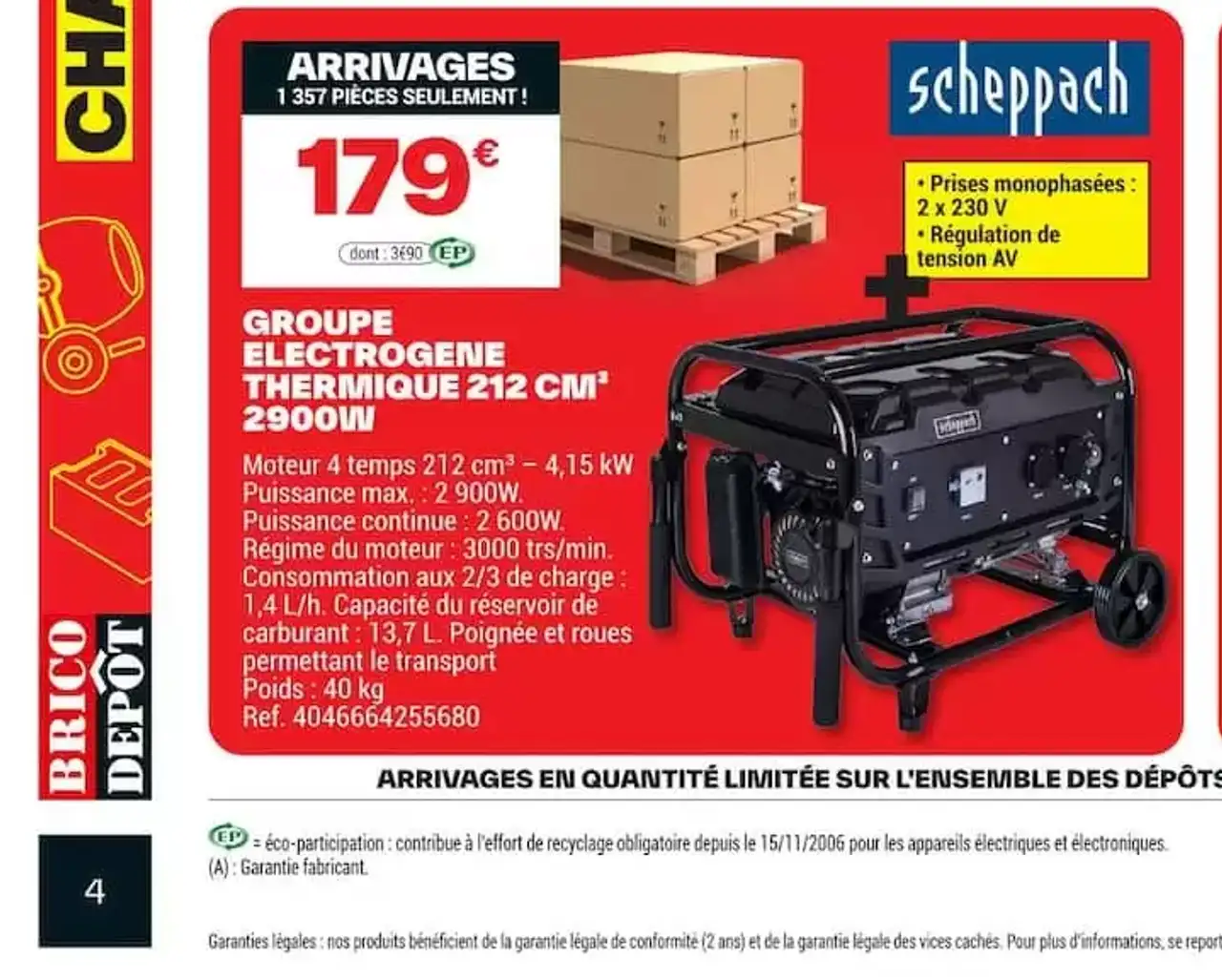 scheppach Groupe Électrogène Thermique 212 cm³ 2900W
