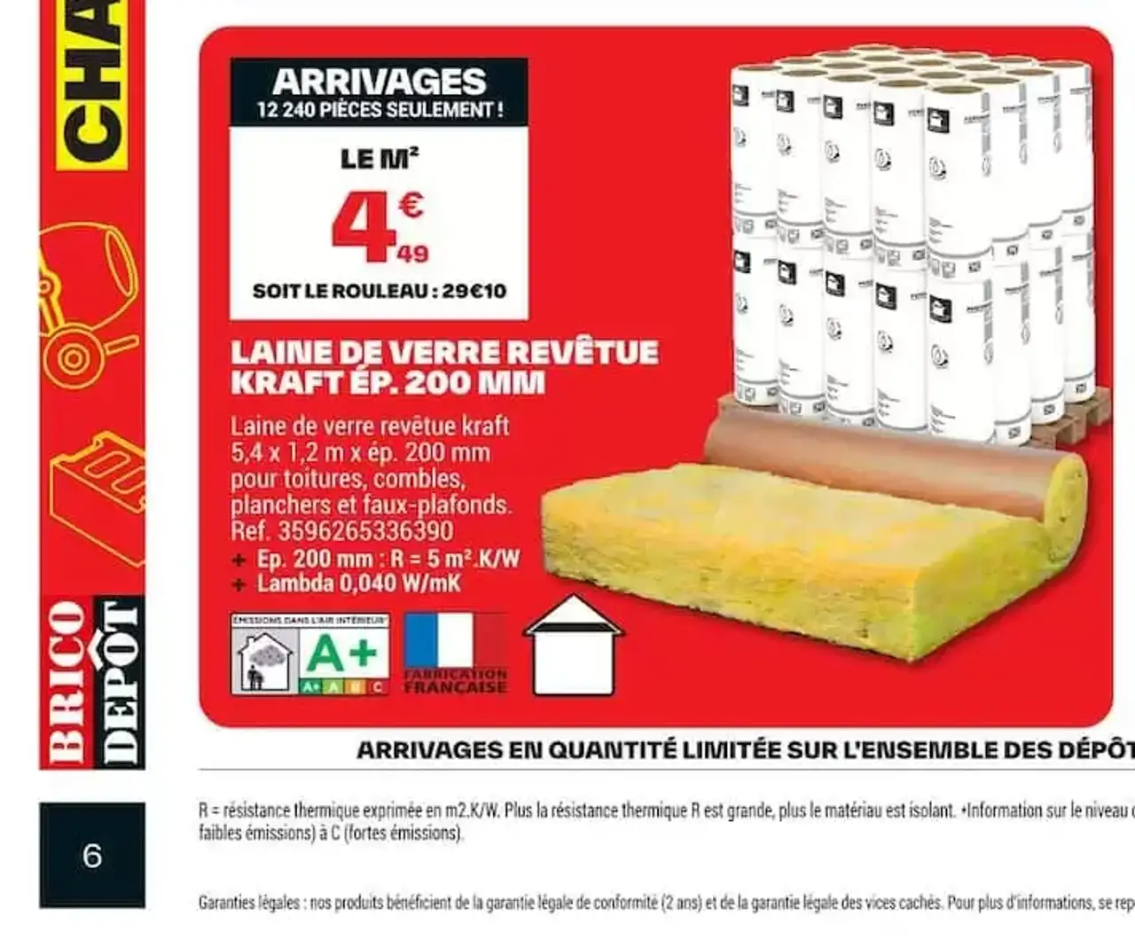 Laine de verre revêtue Kraft ép. 200 mm