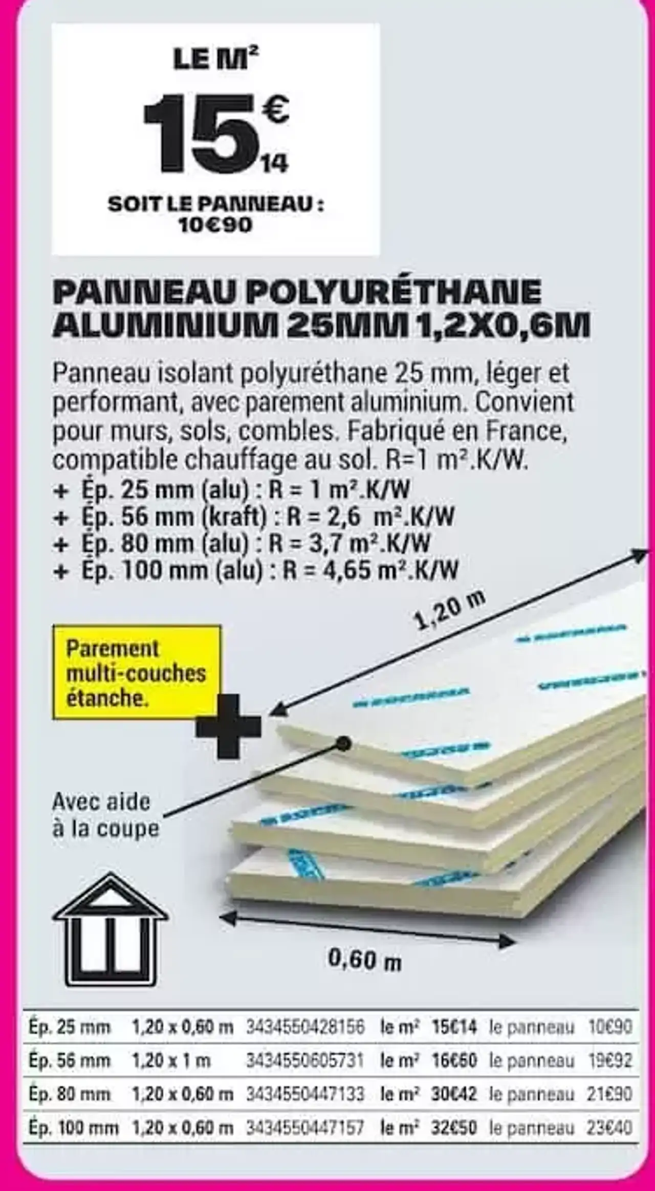 Soprema Panneau polyuréthane aluminium 25mm 1,2x0,6m