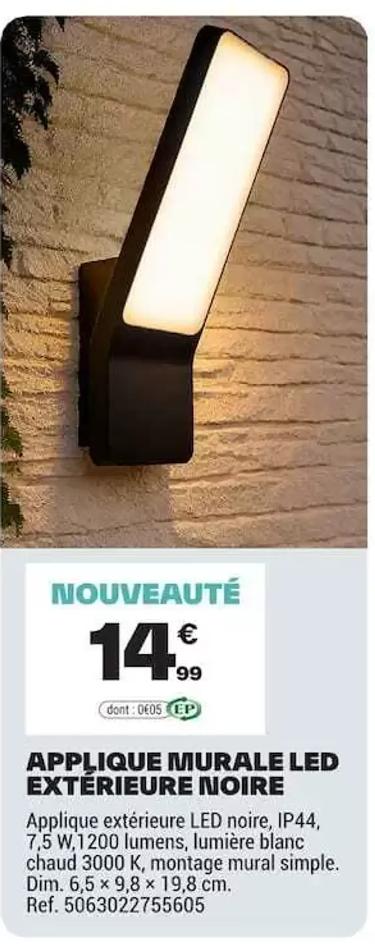 Applique murale LED extérieure noire