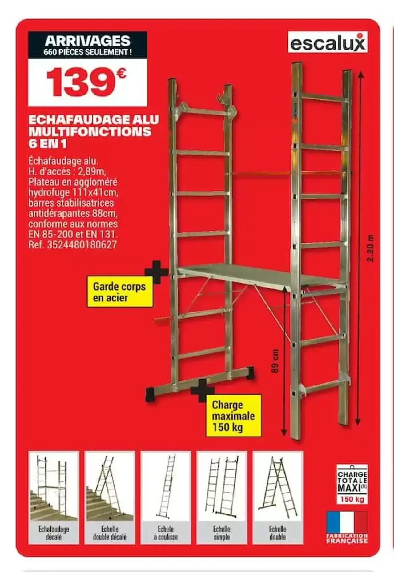ESCALUX ECHAFAUDAGE ALU MULTIFONCTIONS 6 EN 1