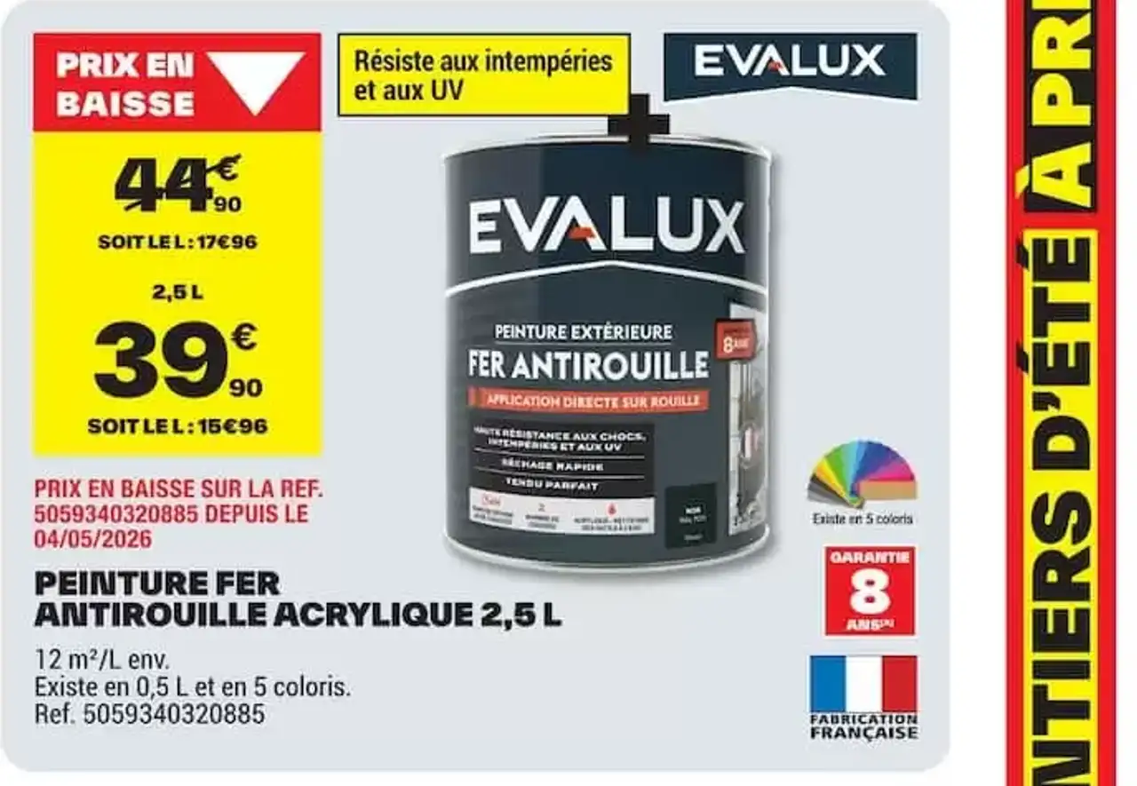 EVALUX PEINTURE FER ANTIROUILLE ACRYLIQUE 2,5 L