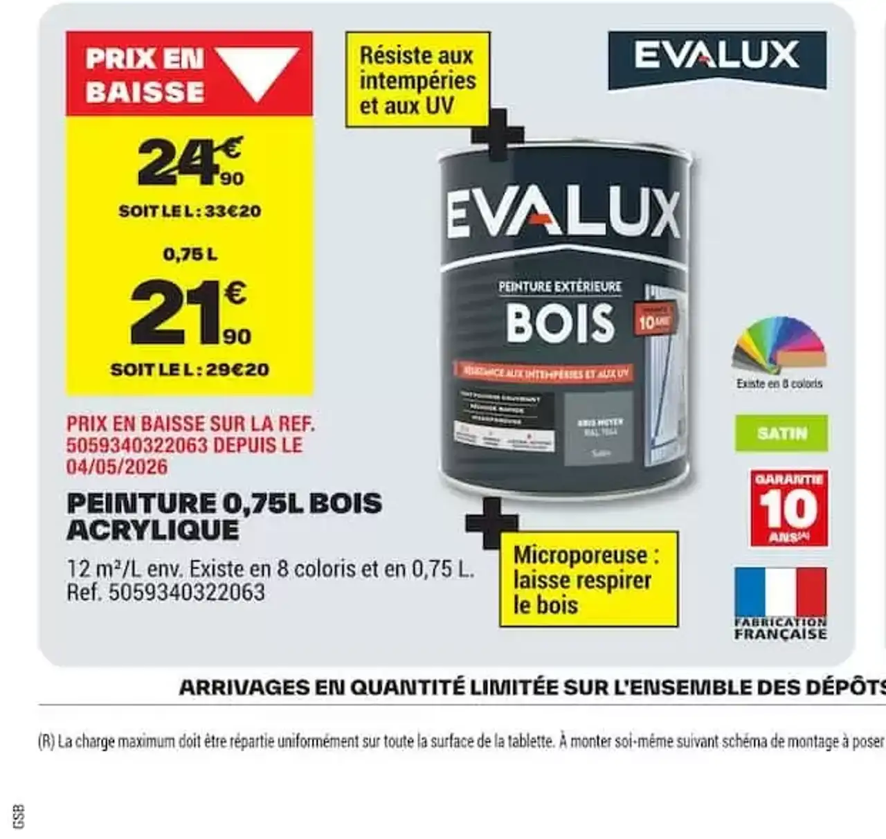 EVALUX PEINTURE 0,75L BOIS ACRYLIQUE