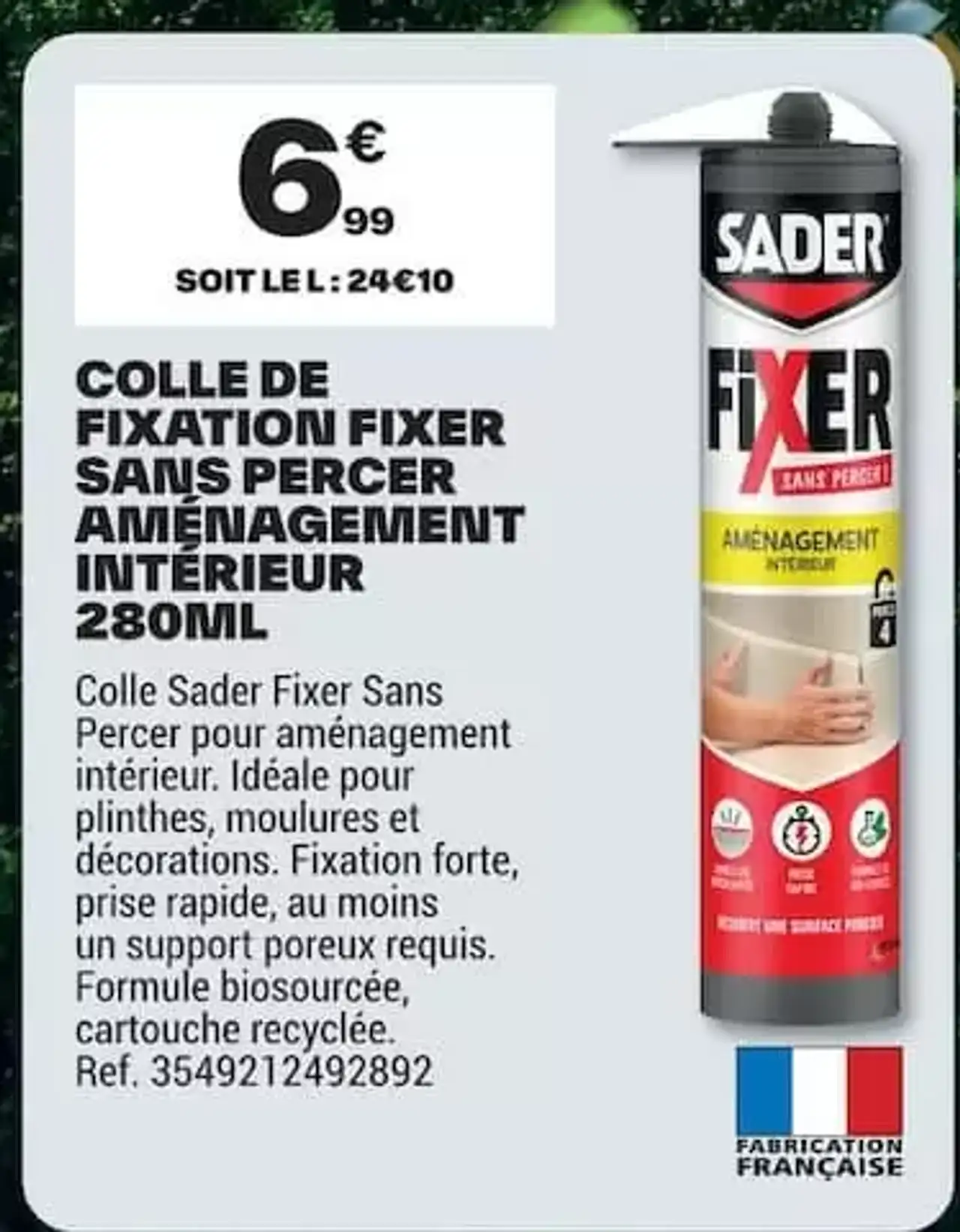 Colle de Fixation Fixer sans Percer Aménagement Intérieur 280ml Sader