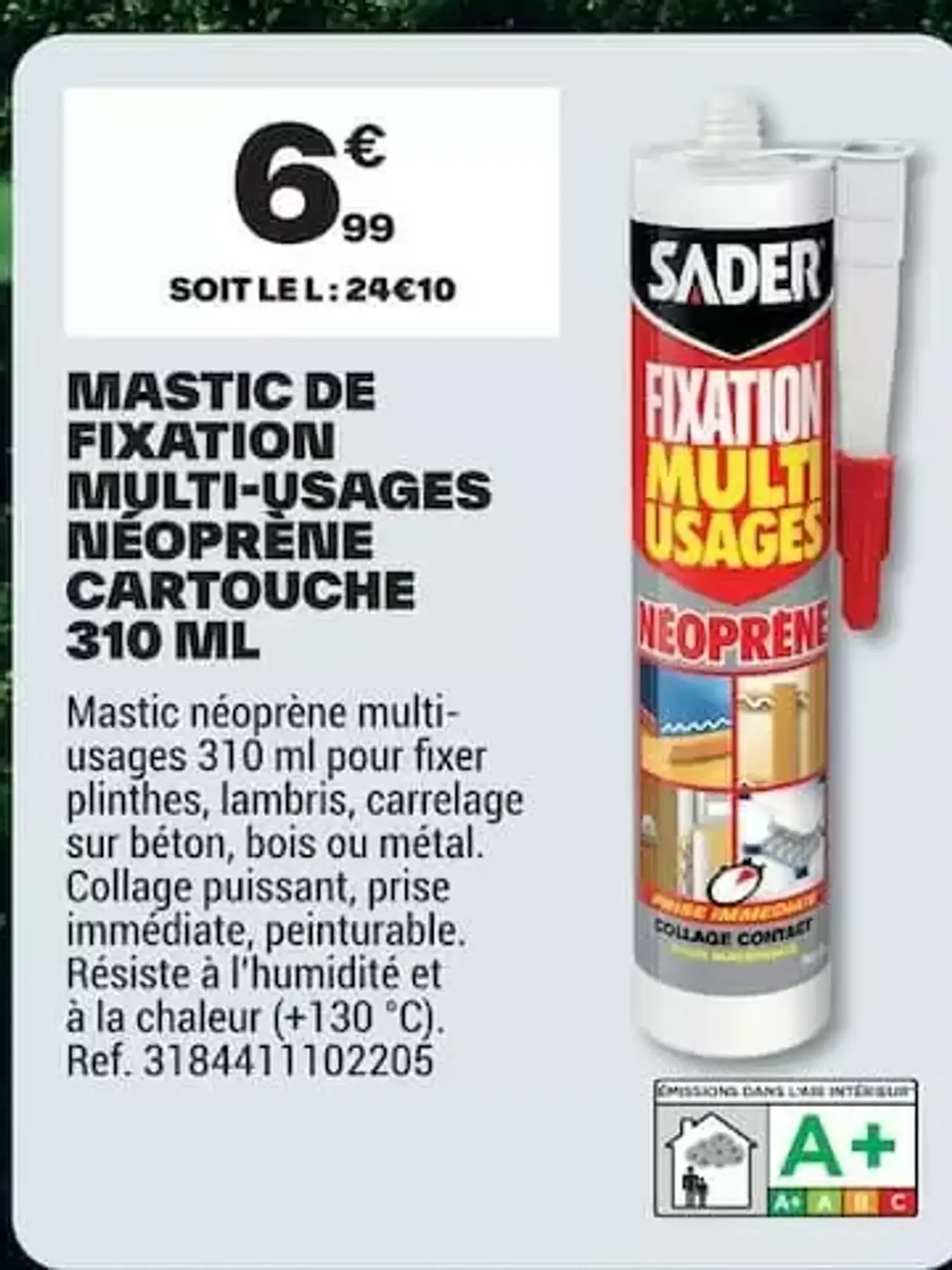Mastic de Fixation Multi-Usages Néoprène Cartouche 310 ml Sader