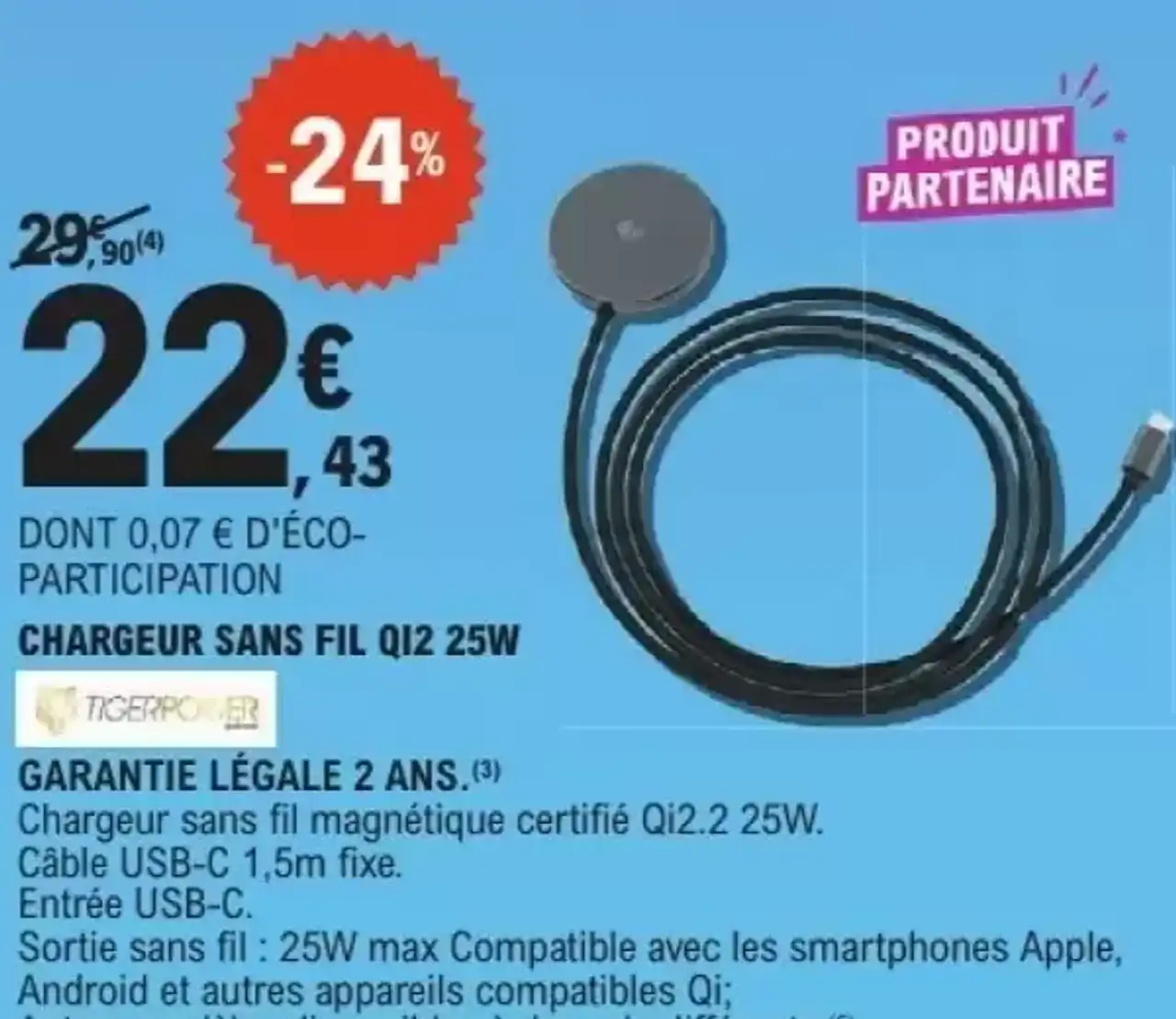 CHARGEUR SANS FIL QI2 25W