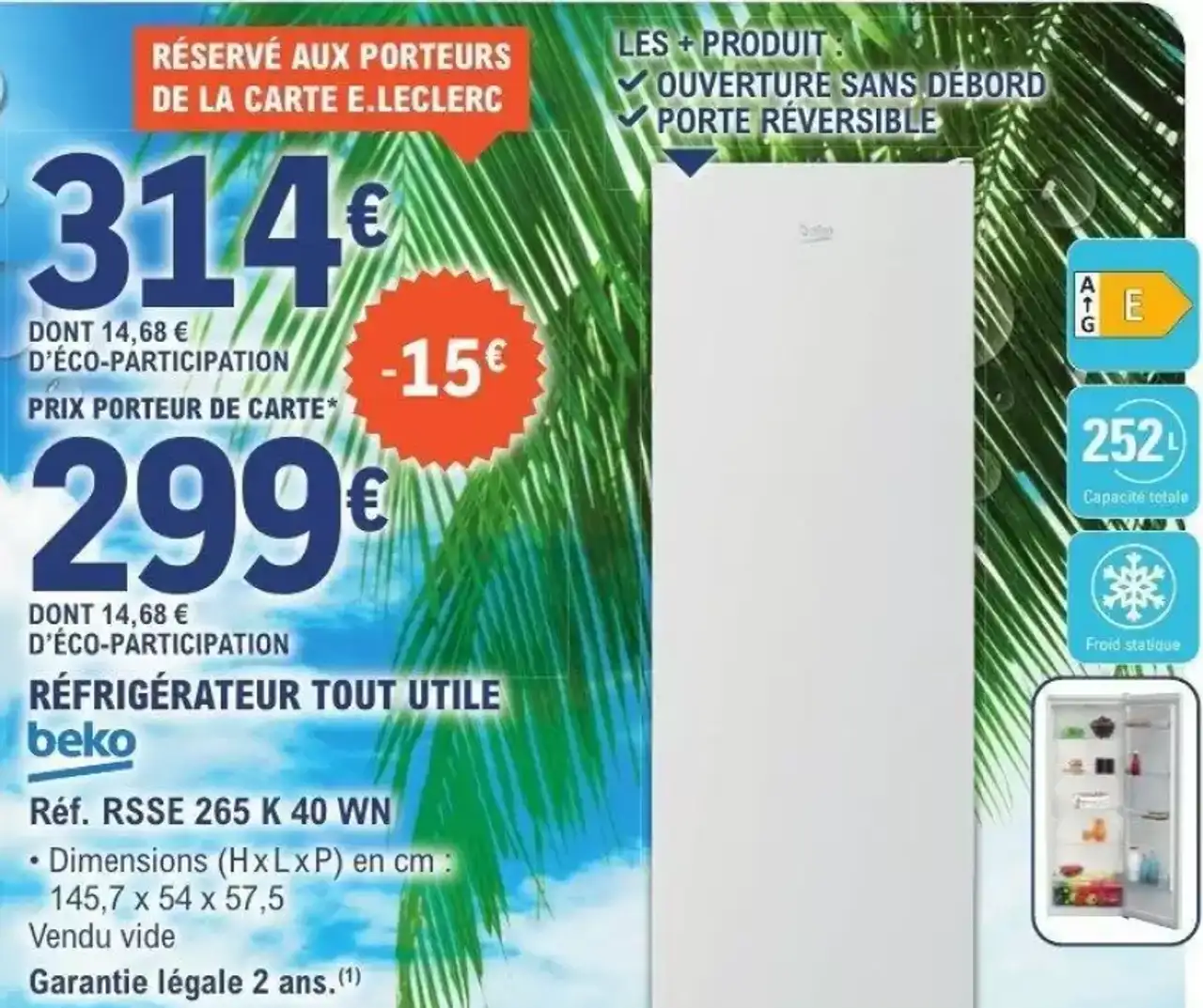 RÉFRIGÉRATEUR TOUT UTILE beko Réf. RSSE 265 K 40 WN