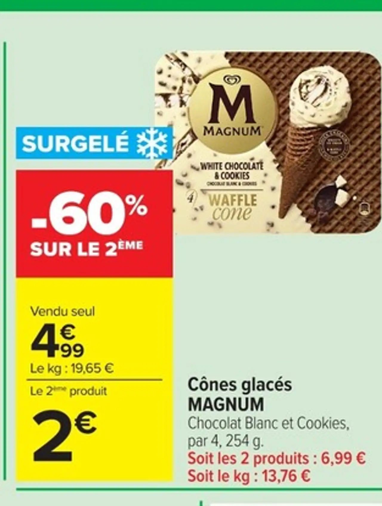 Cônes glacés MAGNUM Chocolat Blanc et Cookies, par 4, 254 g