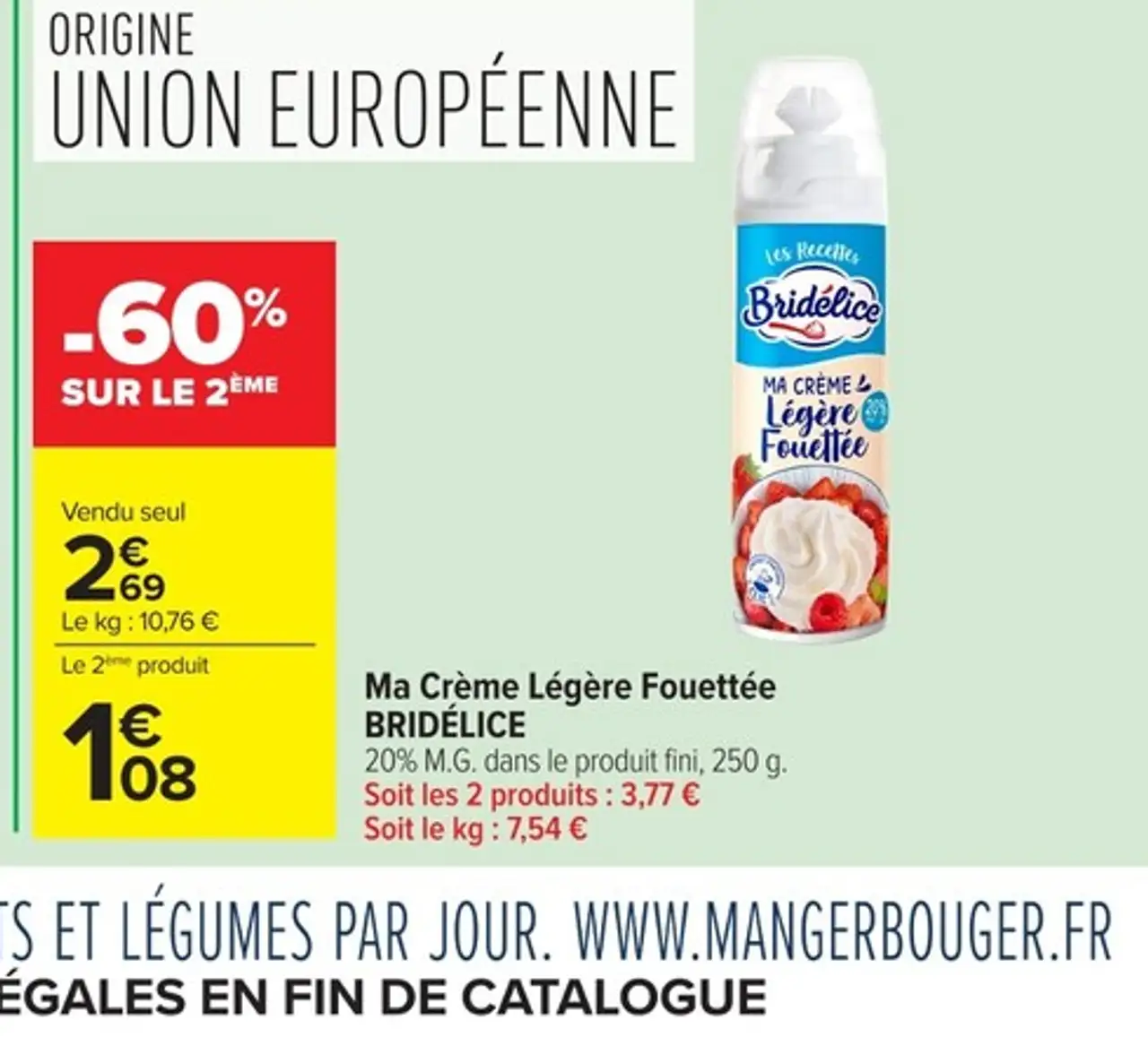 Ma Crème Légère Fouettée BRIDÉLICE 20% M.G.