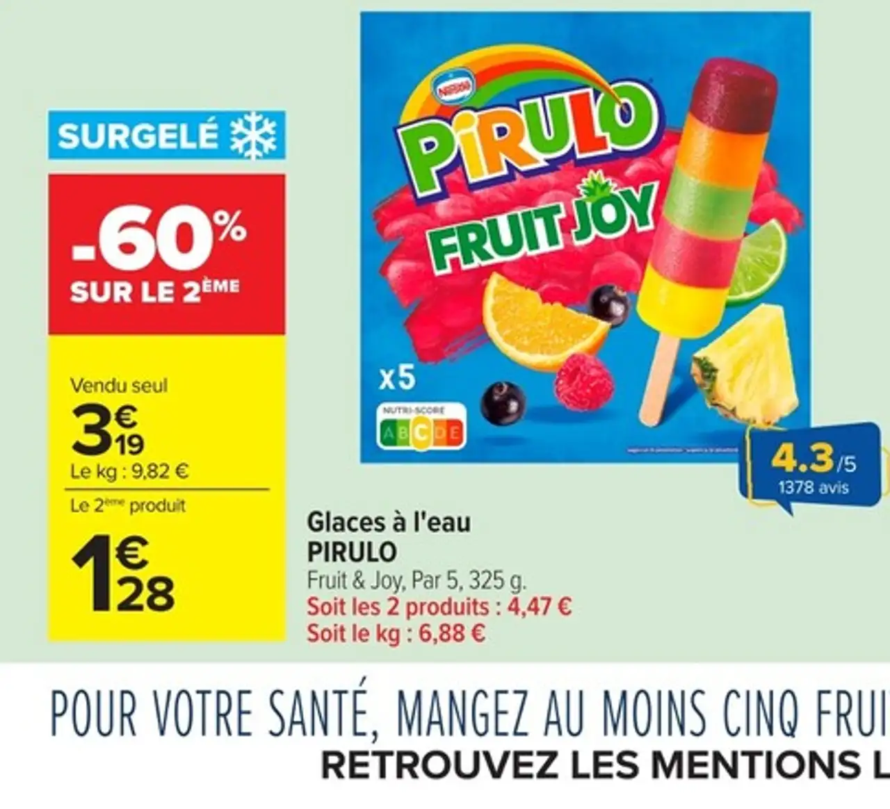 Glaces à l'eau PIRULO Fruit & Joy, Par 5, 325 g