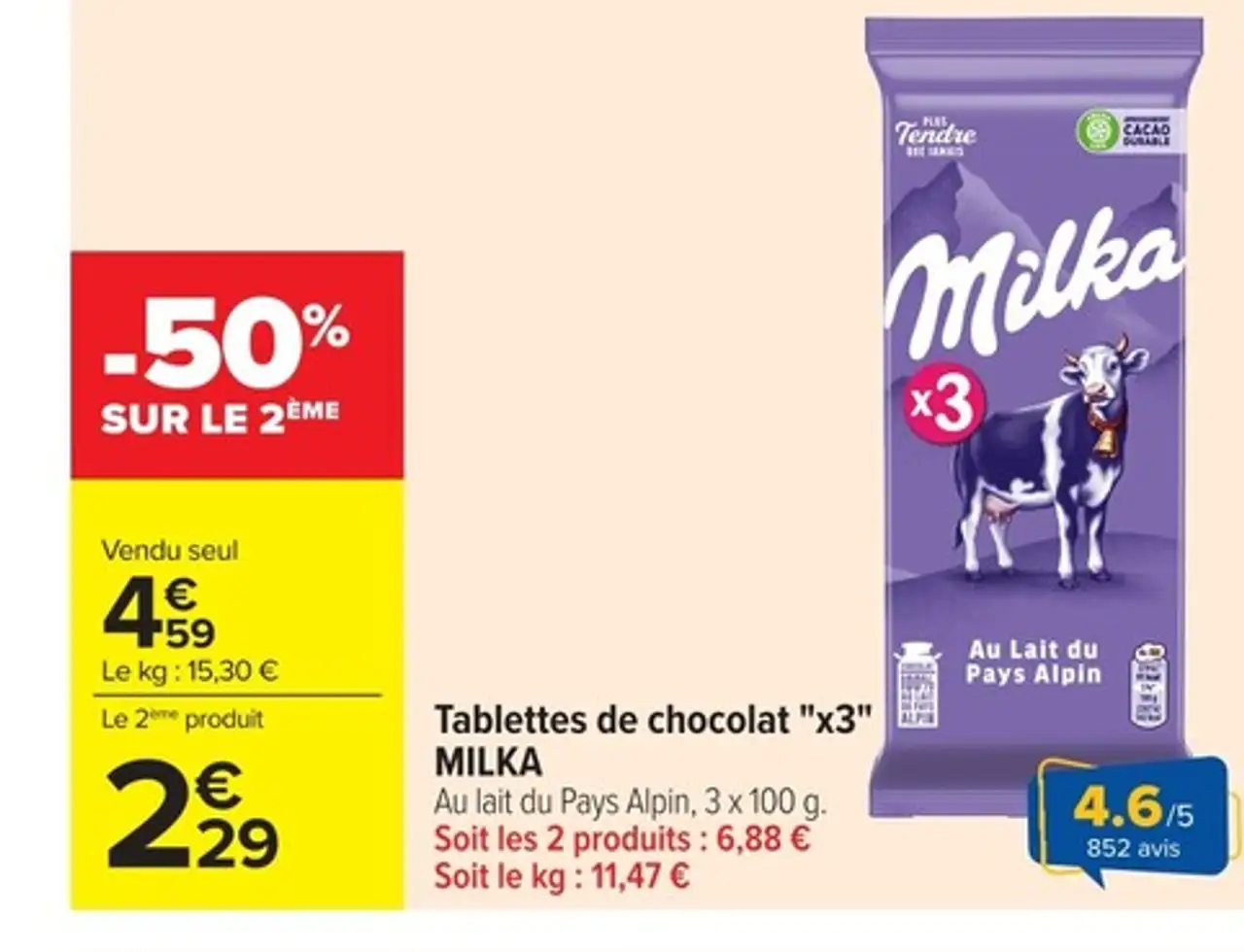 Tablettes de chocolat "x3" Milka