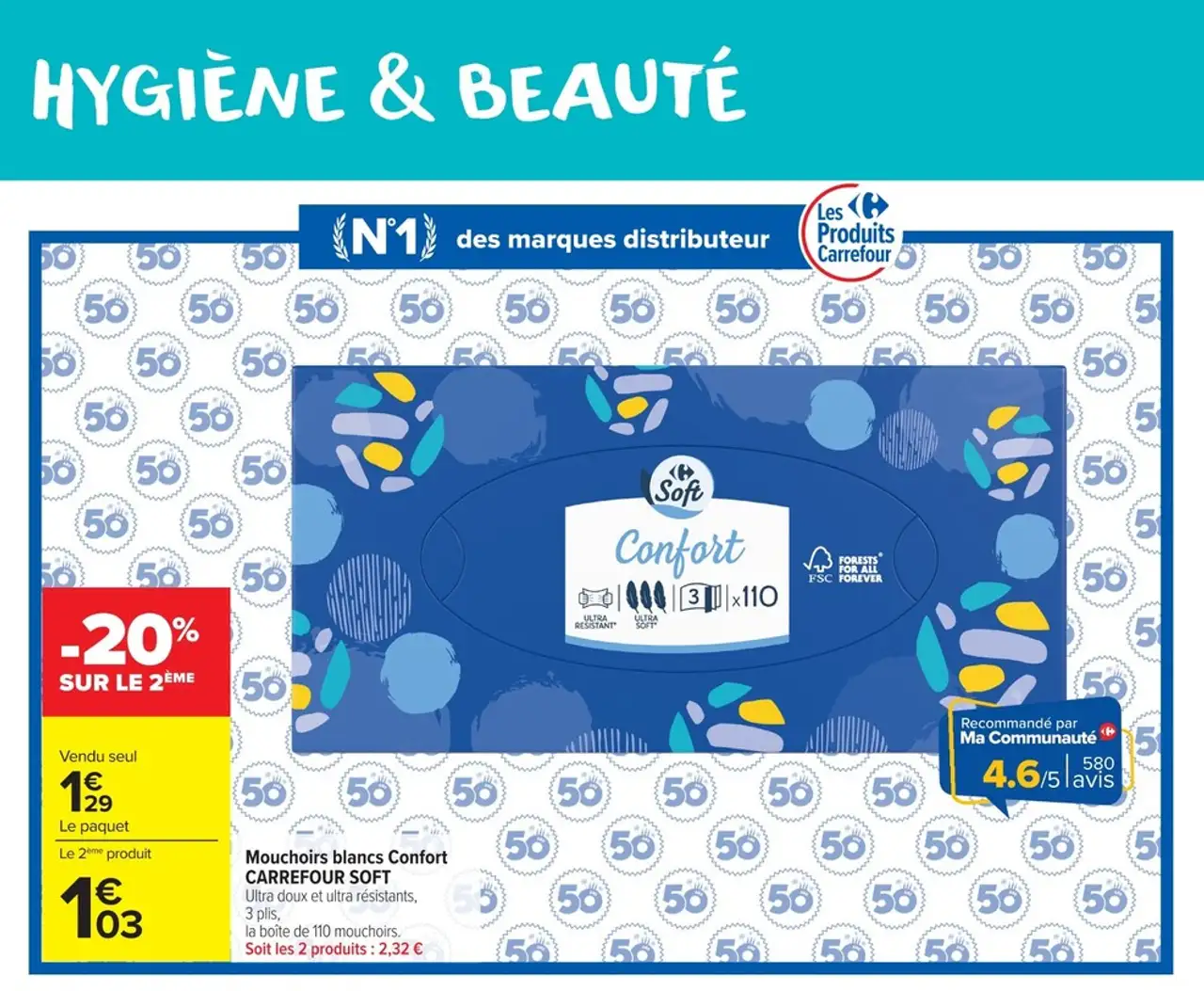 Mouchoirs blancs Confort CARREFOUR SOFT